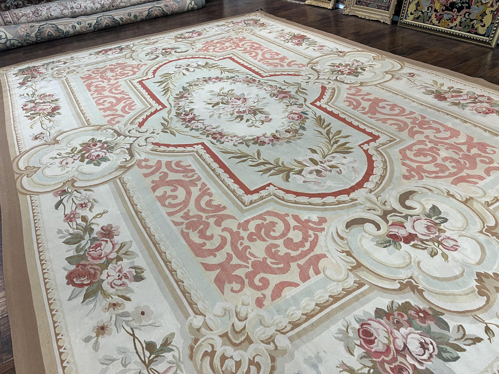 Aubusson Rug 10x14, Wool Handmade Vintage Carpet, Elegant French European Design Rug, Large Room Sized Aubusson Rug, Stark Carpet