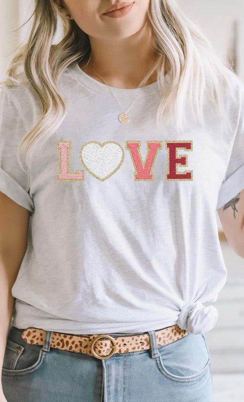 Love Faux Chenille Letters Graphic Tee T-Shirt