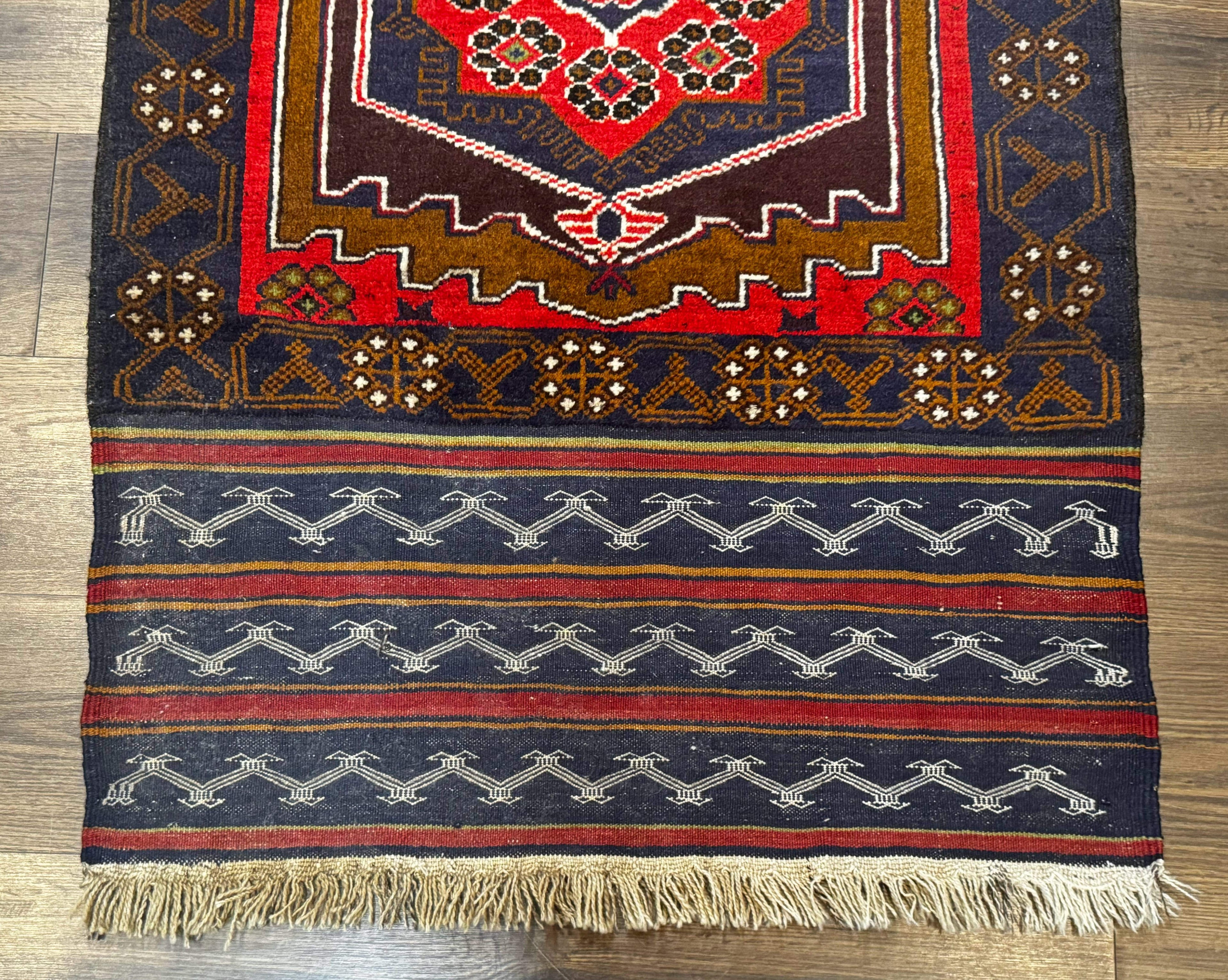 Afghan Rug 3x5, Tribal, Navy Blue, Wool, Handmade, Geometric, Rustic