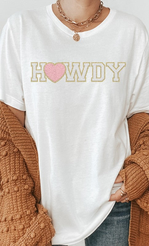 Heart Howdy Print Chenille Letter PLUS Graphic Tee T-Shirt