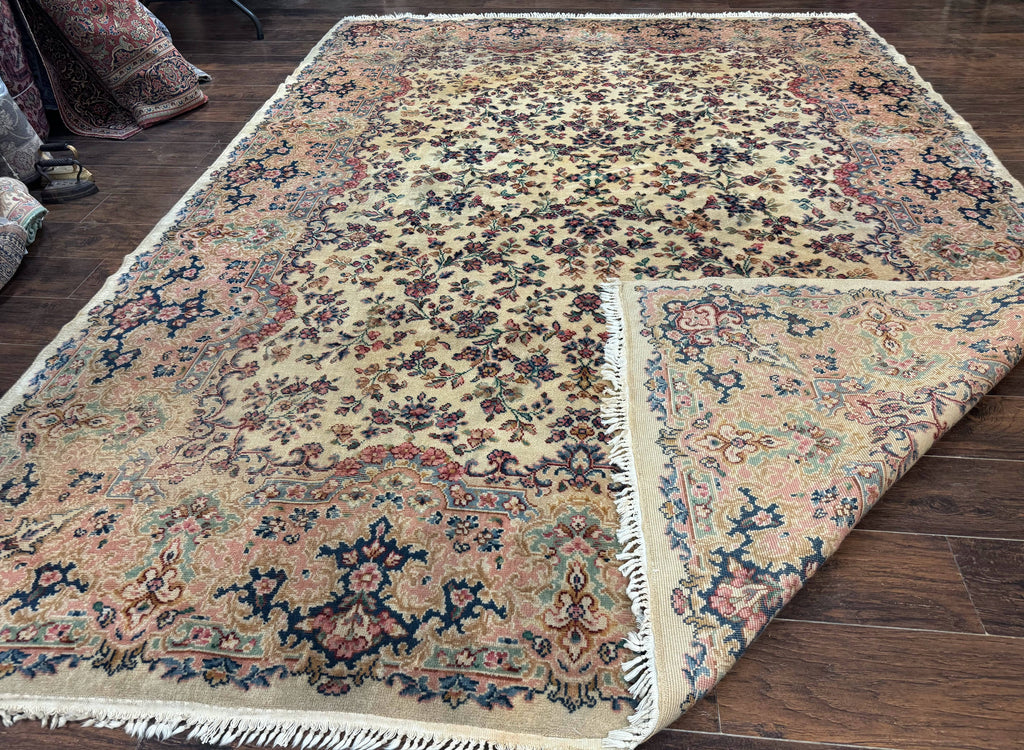 Antique Karastan Rug 8.8 x 12 Lanamar Floral Ivory Kirman Wool Discontinued