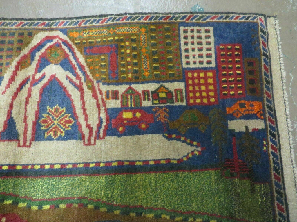 3' X 5' New Vintage Handmade Afghan Balouch Tribal Wool Pictorial Rug # 303