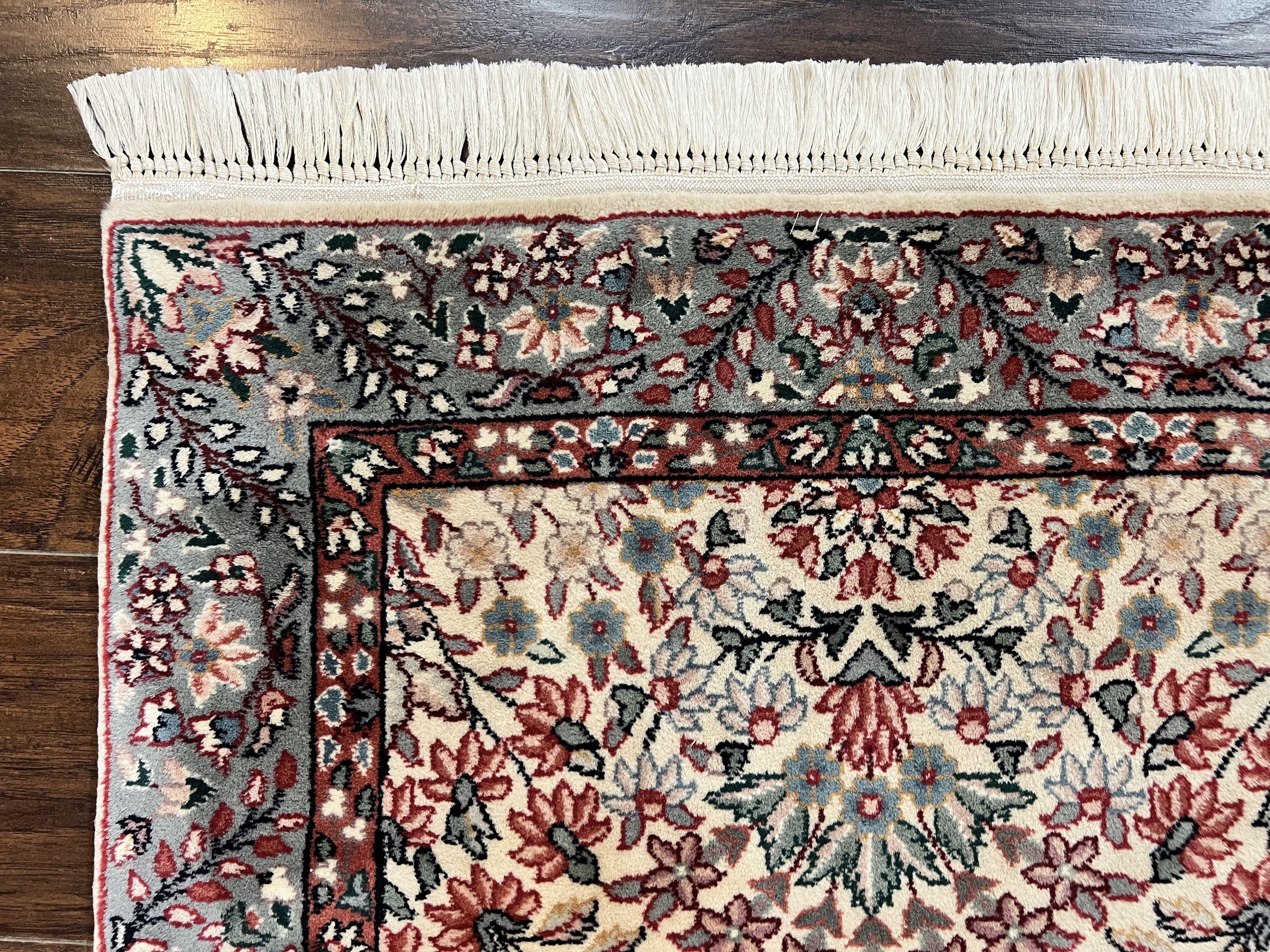 Sino Persian Runner Rug 2.7 x 10, Floral Kirman Lavar Carpet for Hallway, Cream, Handmade Wool Vintage Rug