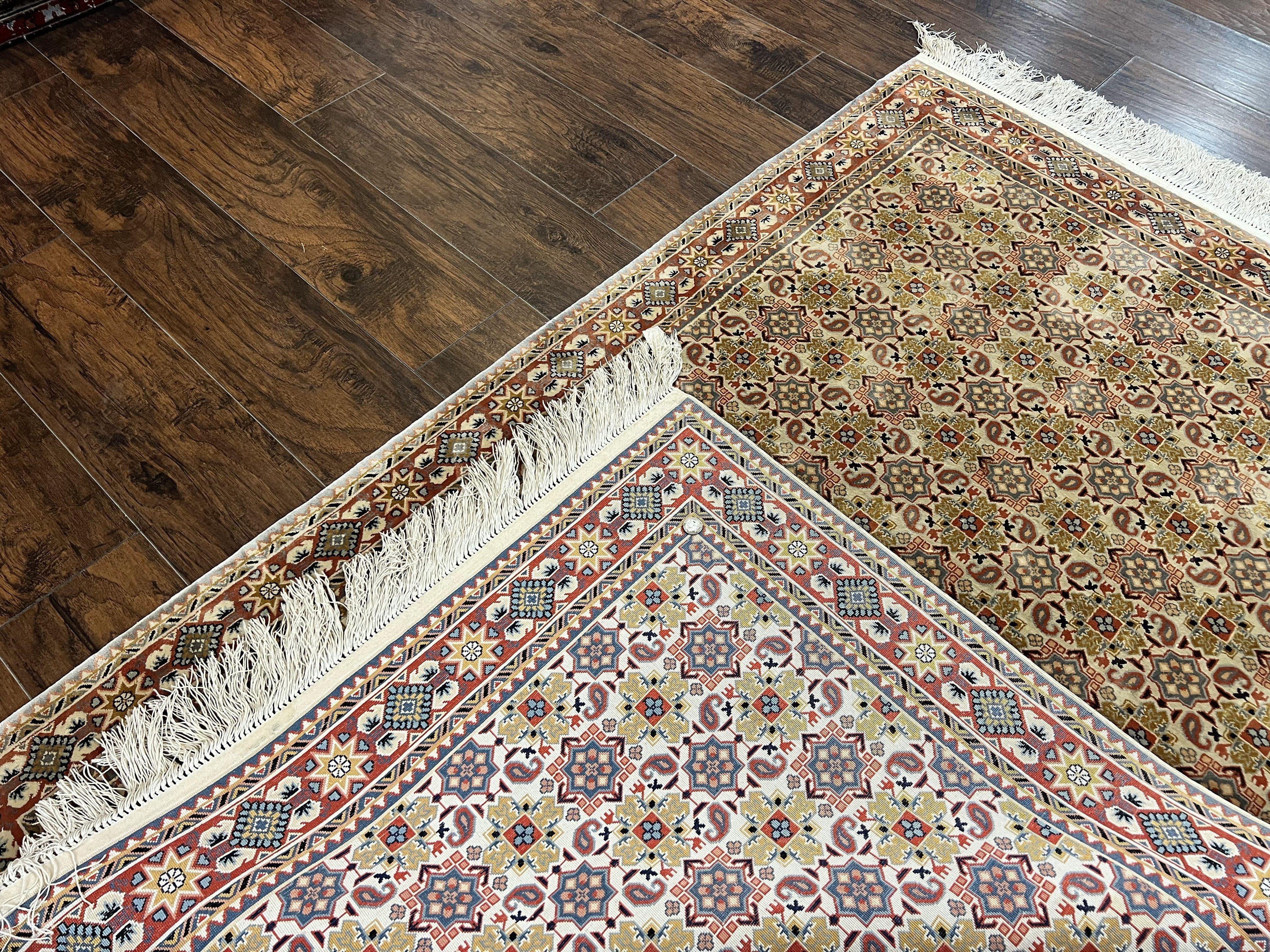 Turkish Kayseri Silk Rug 4x6, Hand Knotted Handmade Vintage Allover Pattern, Fine Silk Oriental Carpet 4 x 6 ft, Traditional Rug, Cream