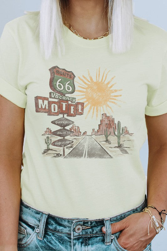 Route 66 Motel Vacancy Road Trip Graphic Tee T-Shirt