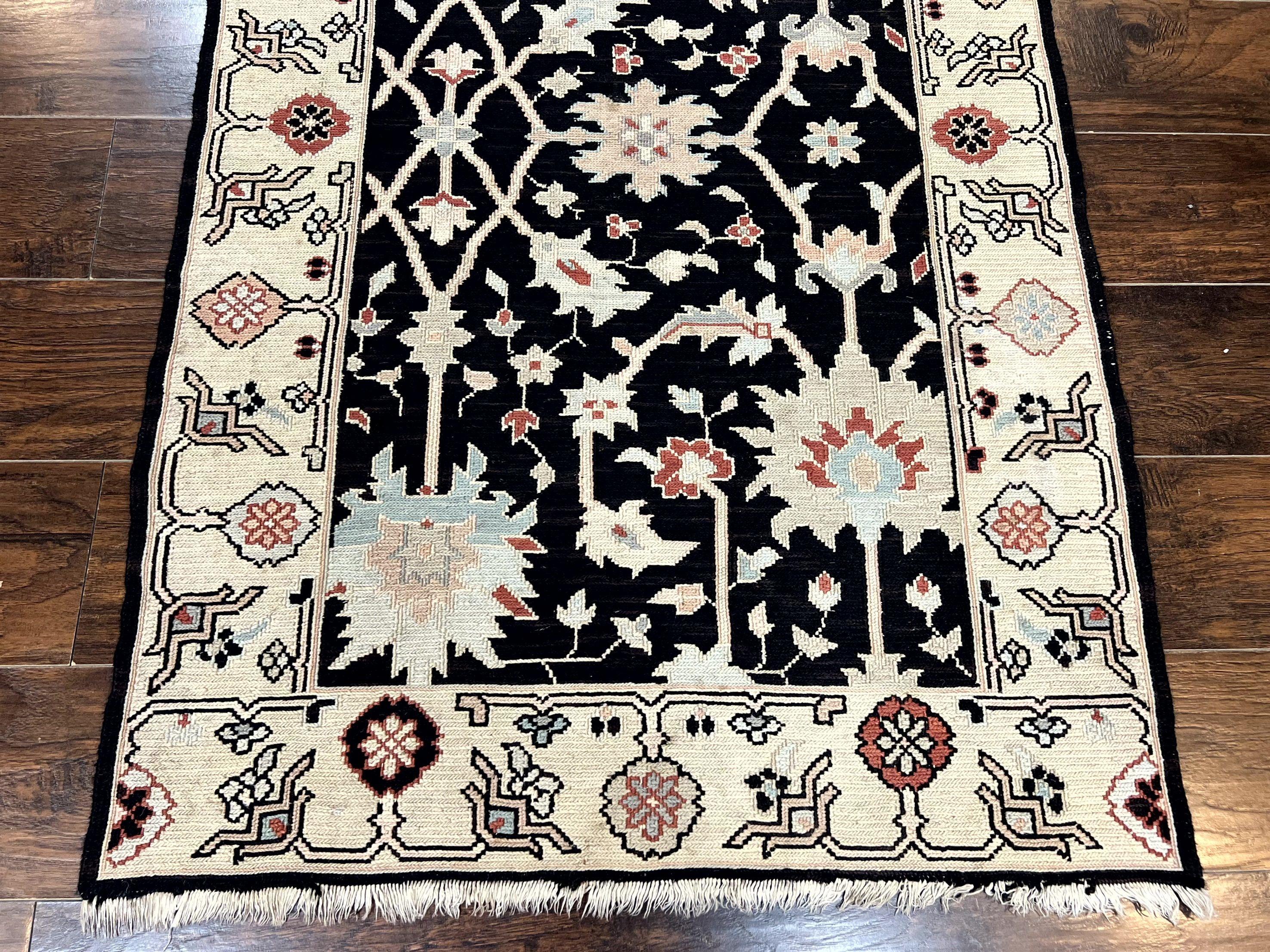 Turkish Flatweave Kilim Rug 3x5, Black, Handmade Vintage Wool Carpet