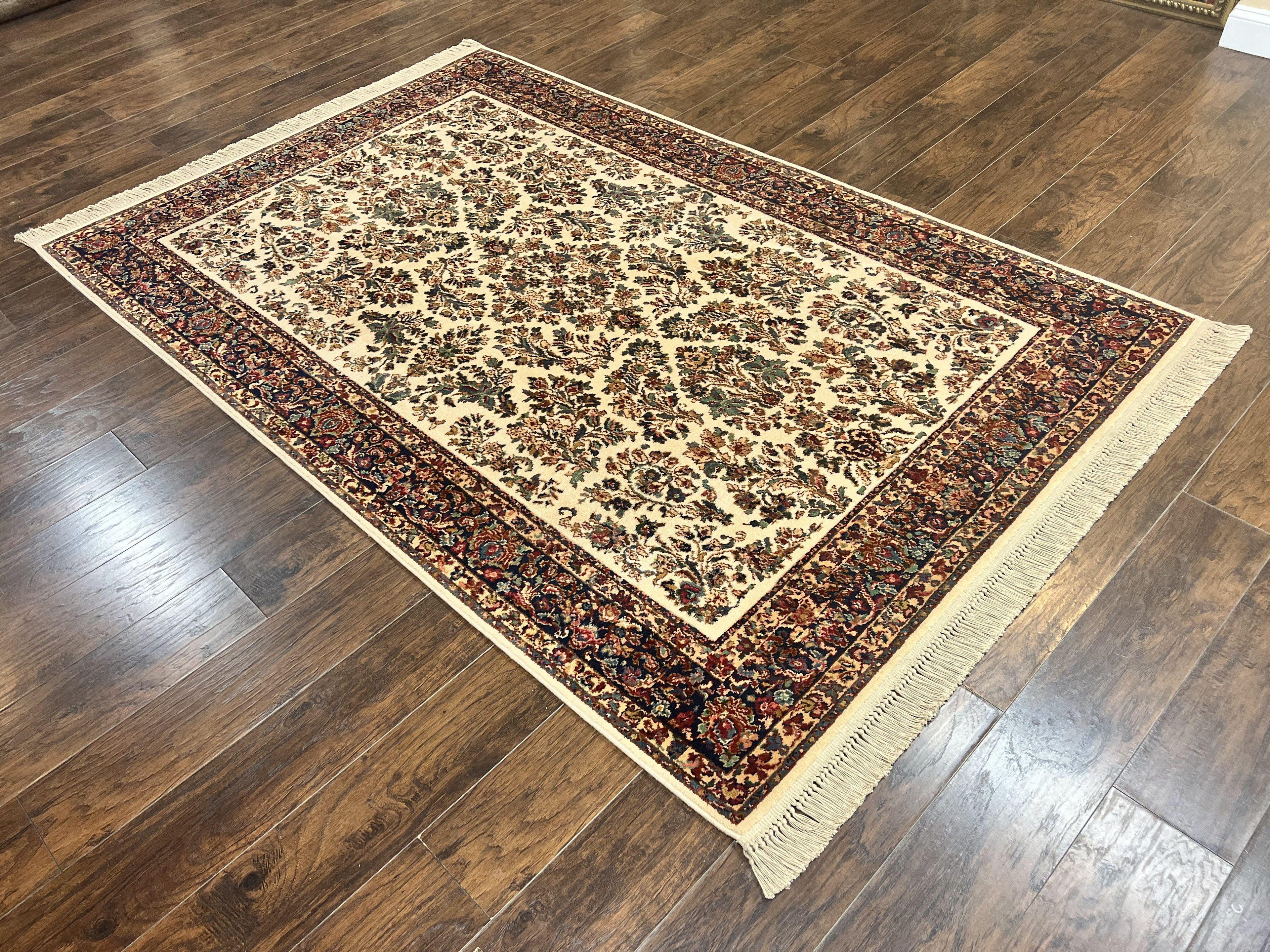 Karastan Rug 5.9 x 9, Ivory Sarouk #760, Wool Vintage Original Collection 700 Series