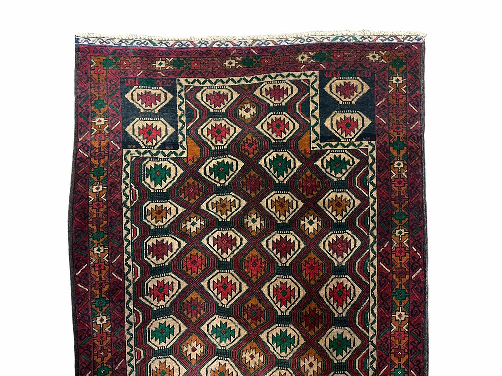3x5 Vintage Handmade Wool Rug Tribal Turkoman Balouch Prayer Rug Organic Dyes