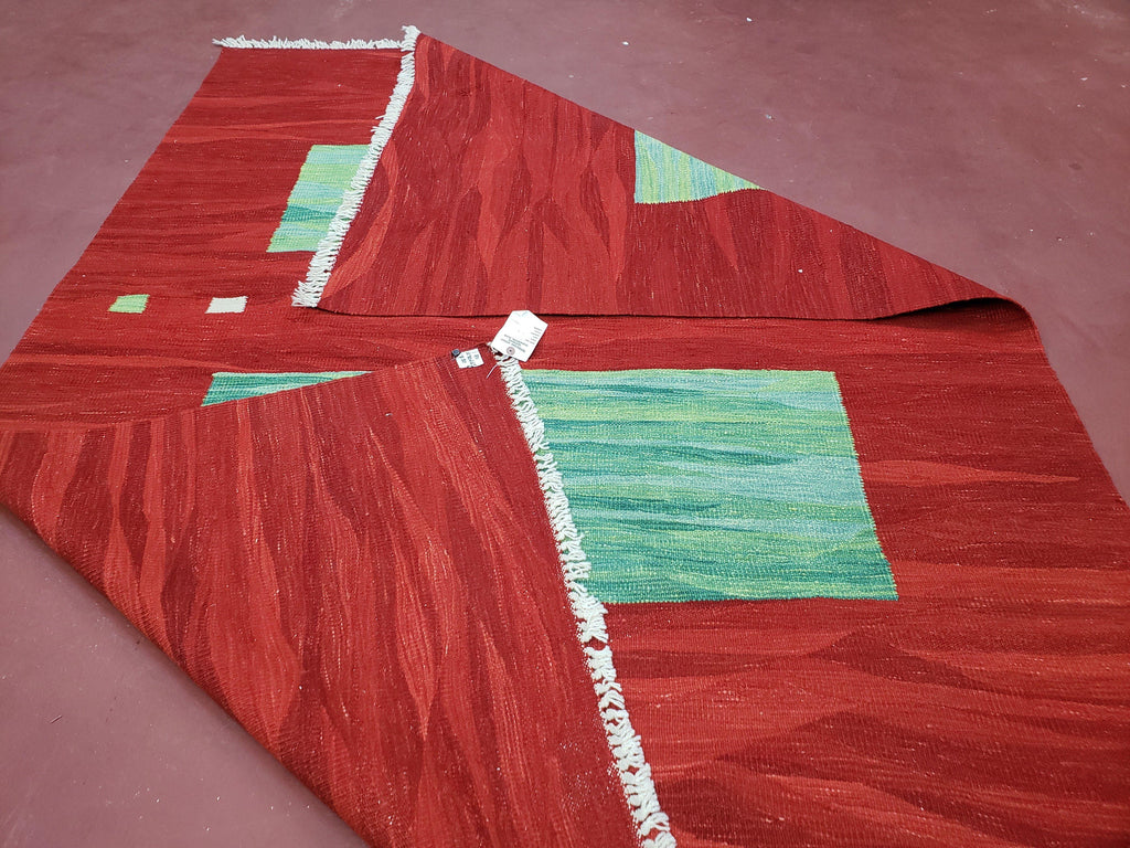 Red Turkish Kilim Rug, 5x7 - 6x8 Rugs, Red and Green Kilim Carpet, Kilim Area Rugs, Flatweave No Pile Rug, New Turkish Rug, Handmade Kilim