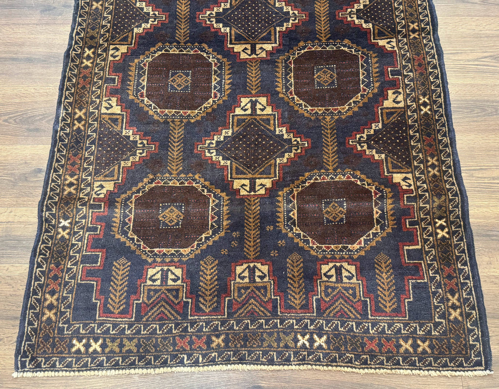 Navy Blue Afghan Balouch Rug 4x6, Handmade, New