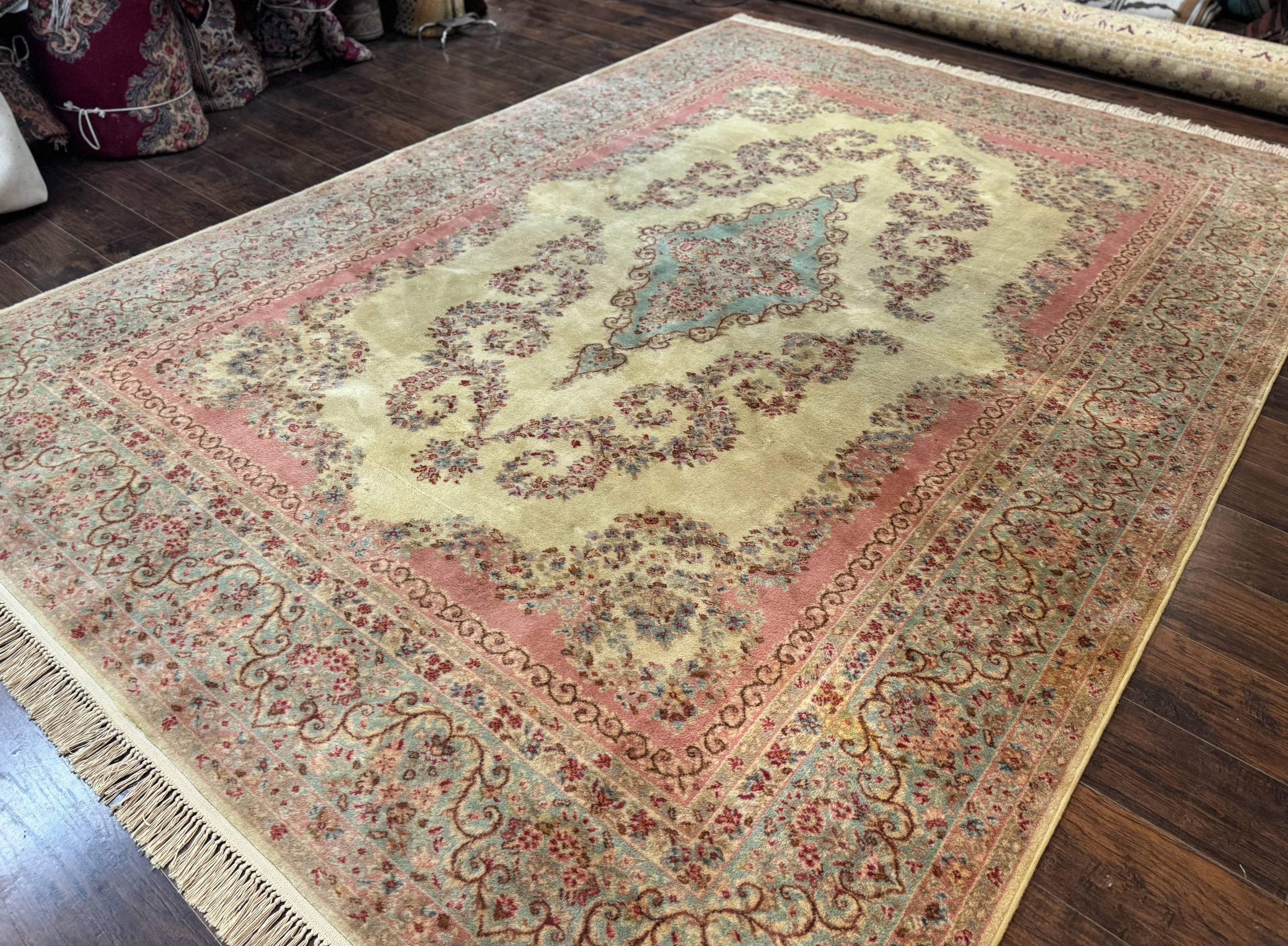 Karastan Rug 8.8 x 12, Pastel Ivory Kirman Rug #784, Wool Karastan Carpet, Original 700 Series, Vintage Karastan Area Rug, Discontinued