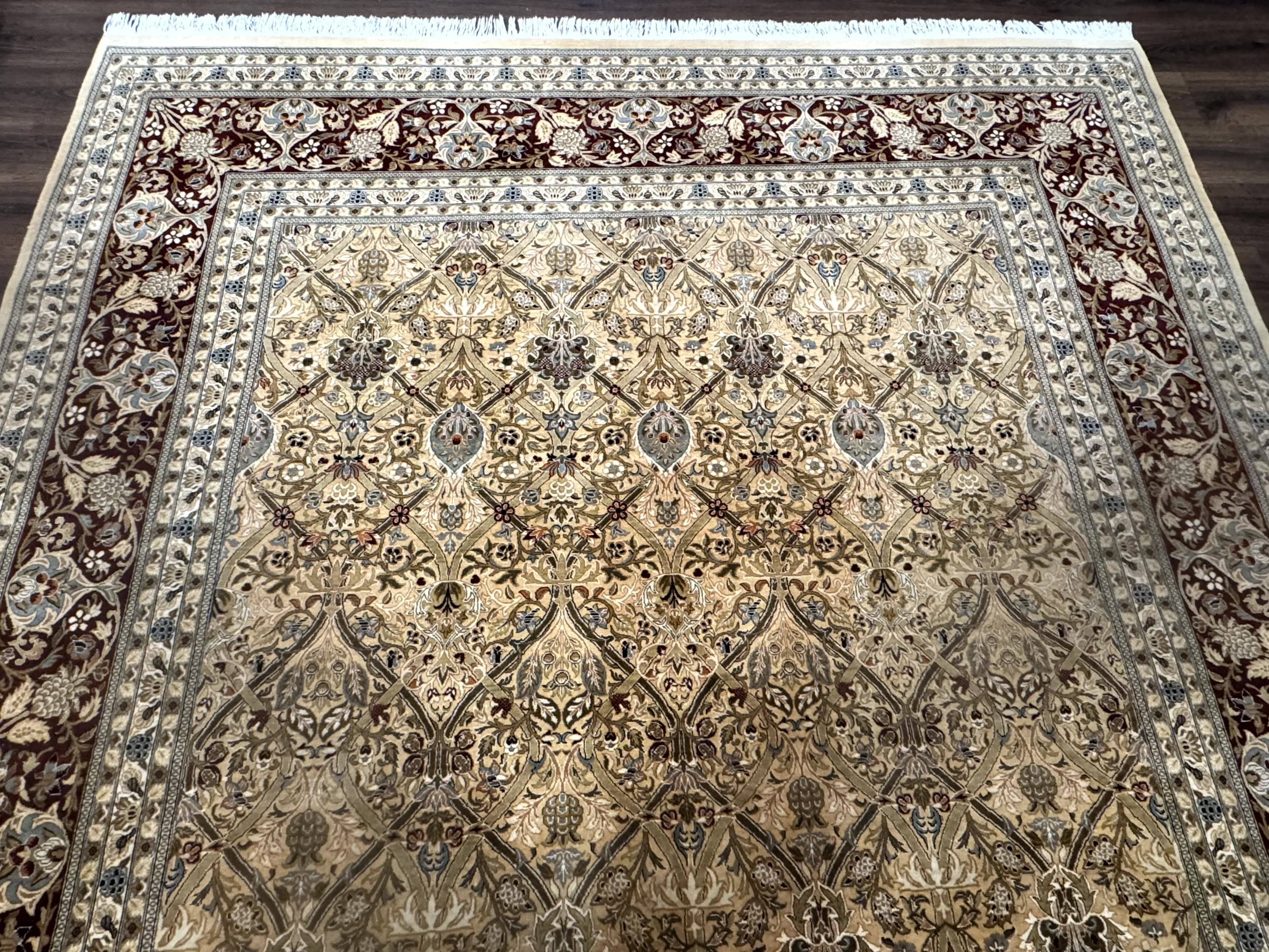 Fine Pak Persian Rug 9x12, Gold and Wine Red, Panel Design, 330 KPSI