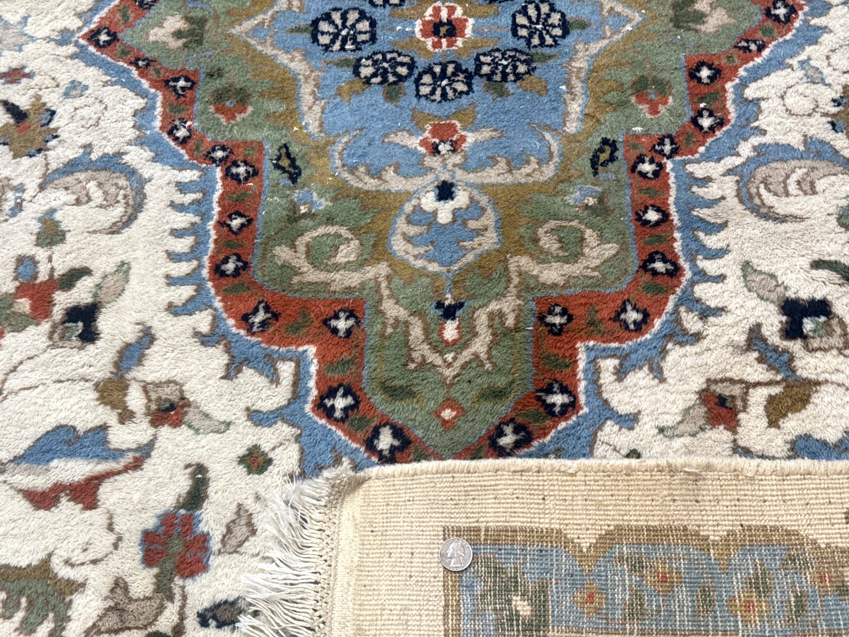 Indo Persian Rug 9x12, Ivory Red Green, Traditional Oriental Carpet