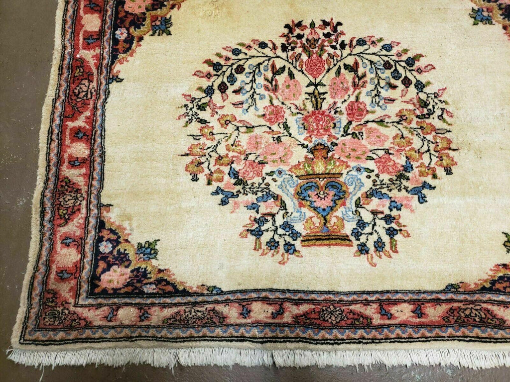 2' 7" X 3' 6" Antique Rug Hand Knotted Pictorial Wool Oriental Flowers