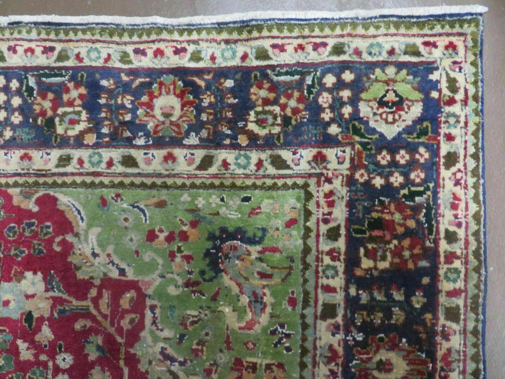 Persian Tabriz Rug 7x10, Red Blue and Green Rug, Allover Floral Medallion Rug, Hand Knotted Rug, Antique Rug 7 x 10 Vintage Wool Oriental Carpet