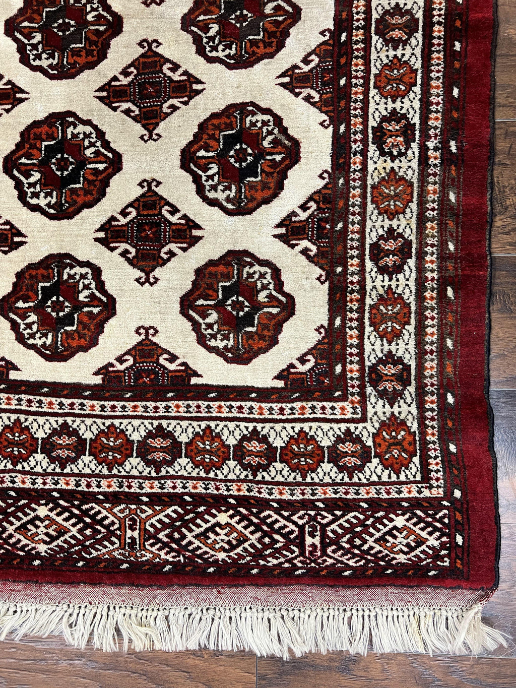 Persian Turkoman Rug 7x8, Almost Square Rare, Hand Knotted, Yamud, Bohemian Rug, Handmade Tribal Rug, Cream Red, Handmade Oriental Carpet