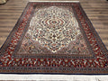 Beautiful Sino Persian Rug 7x10, Circle of Life Tree of Life Rug, Birds, Cream Red Navy Blue Taupe, Wool Silk Accents, Hand Knotted Vintage