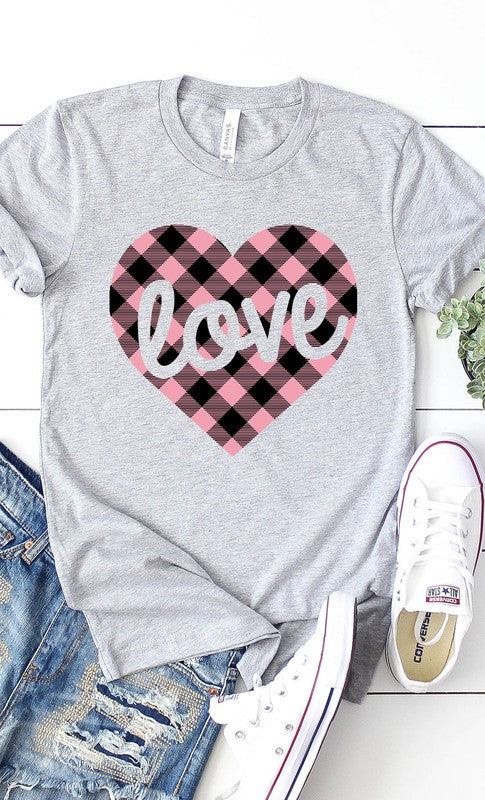 Pink Plaid Love Graphic Tee T-Shirt PLUS