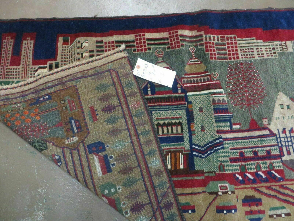 3' X 5' New Vintage Handmade Afghan Balouch Tribal Wool Pictorial Rug # 302