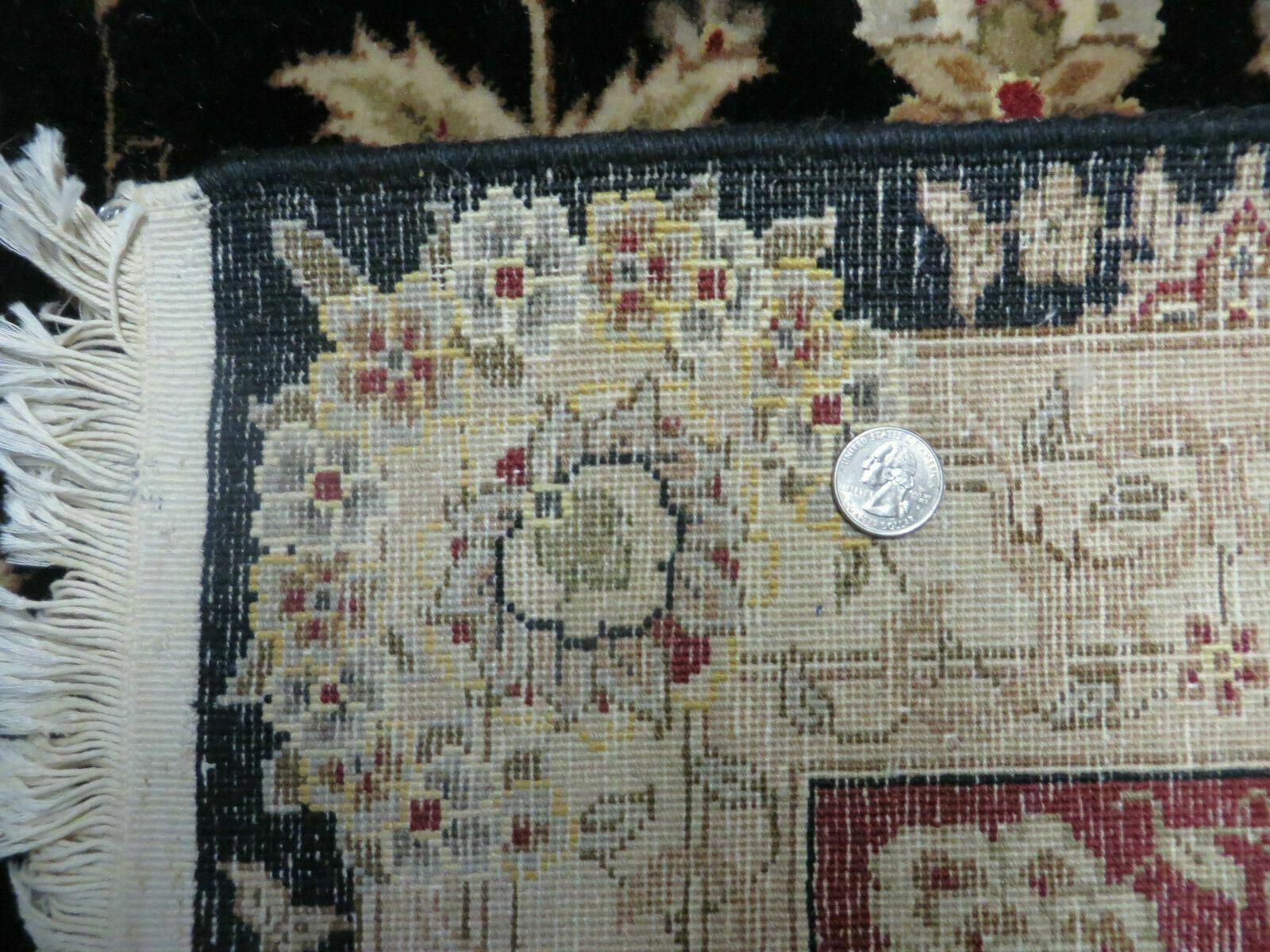 9' X 12' Vintage Handmade Fine Chinese Oriental Floral Wool Rug Silk Black