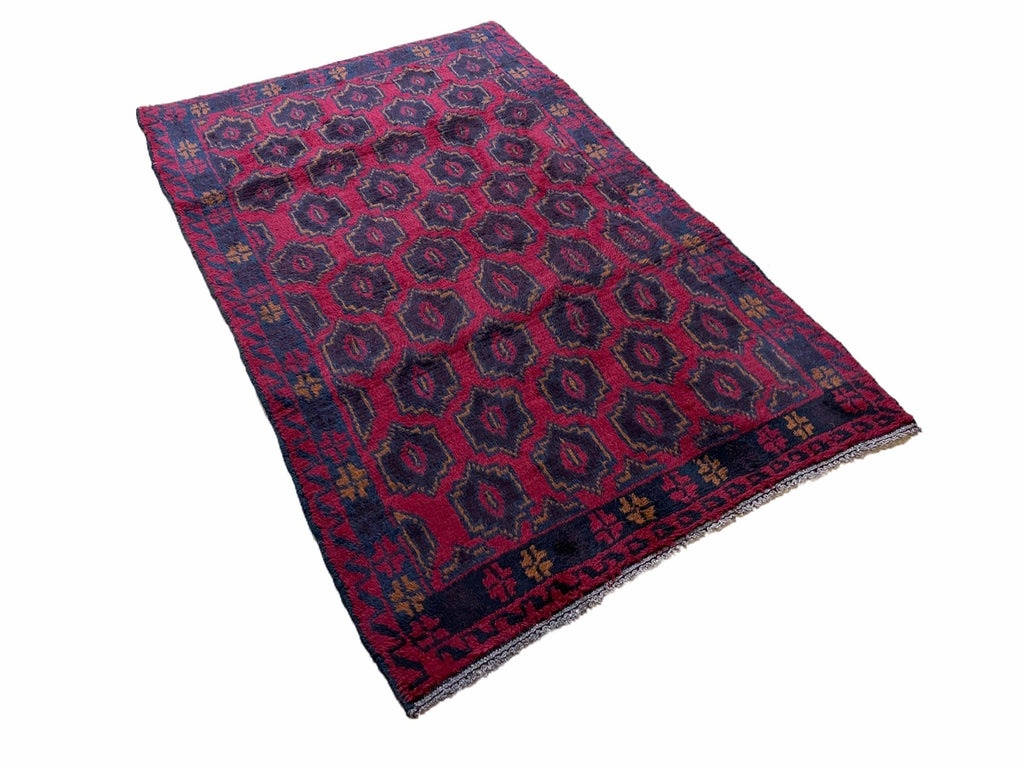 2' 10" X 4'7" Vintage Handmade Tribal Wool Rug Balouchi Rug Afghan Rug Red Blue