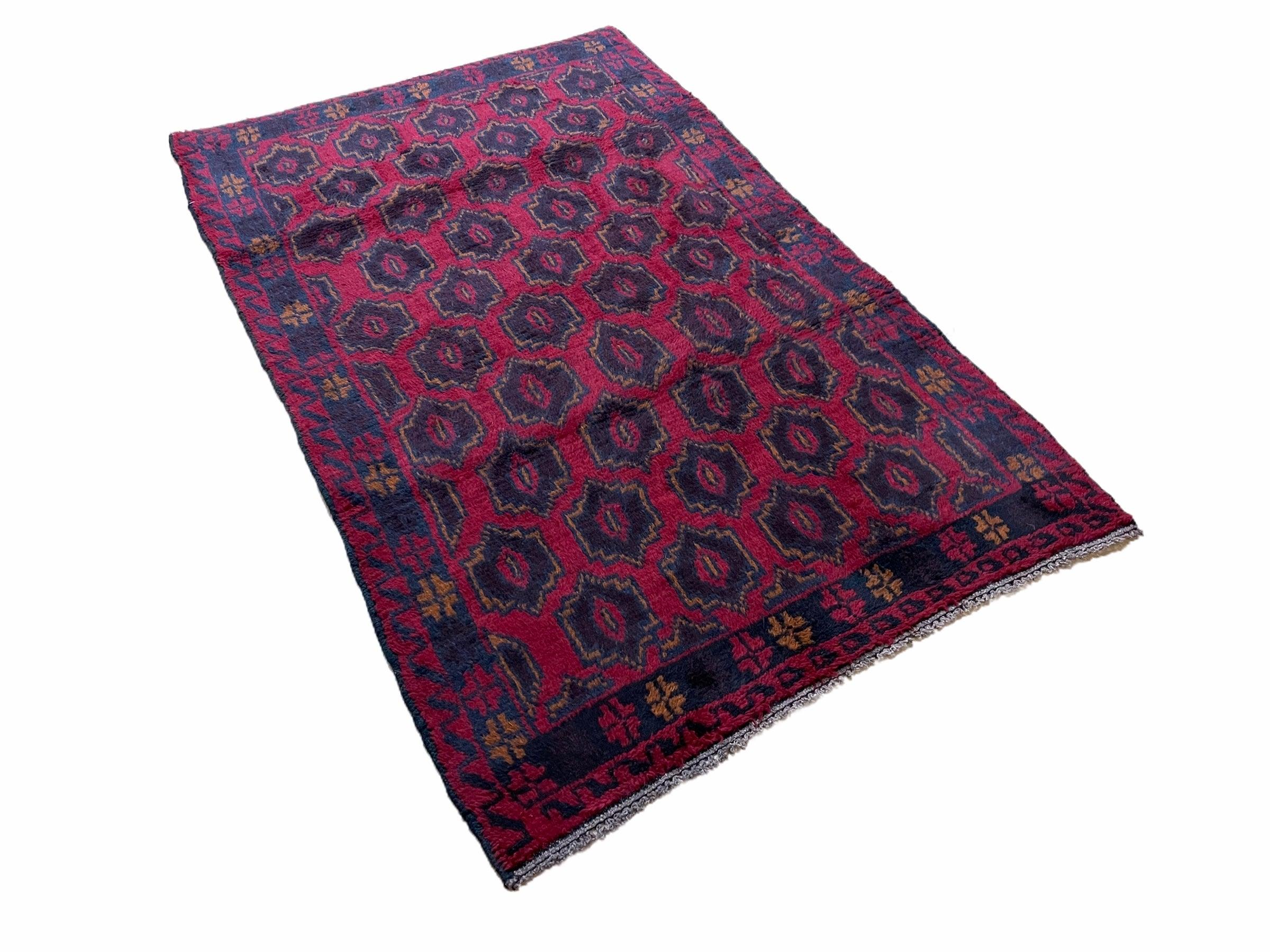 2' 10" X 4'7" Vintage Handmade Tribal Wool Rug Balouchi Rug Afghan Rug Red Blue