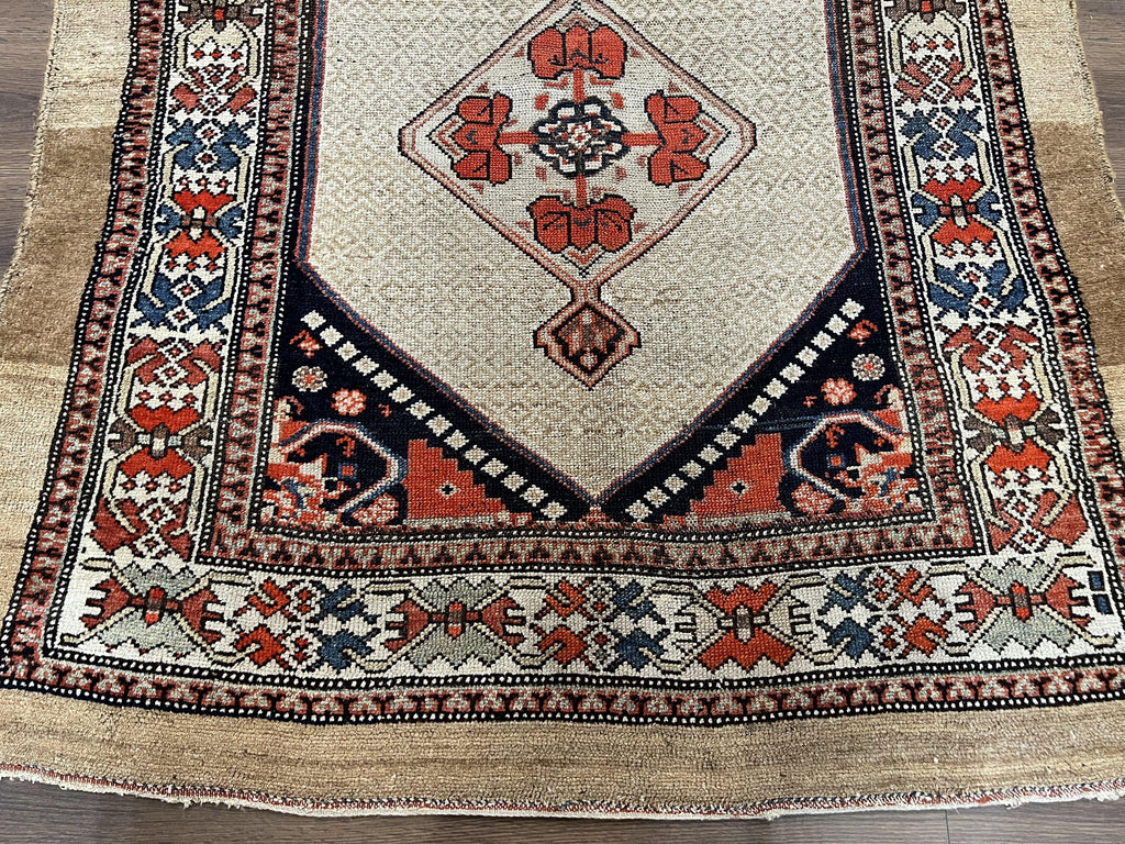 Rare Persian Sarab Tribal Runner Rug 4 x 10, Antique, Geometric Medallions, Camel Hair Runner