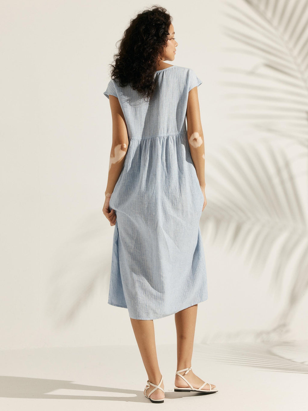 Linen Striped Cap Sleeve Washed Maxi Dress JOAN