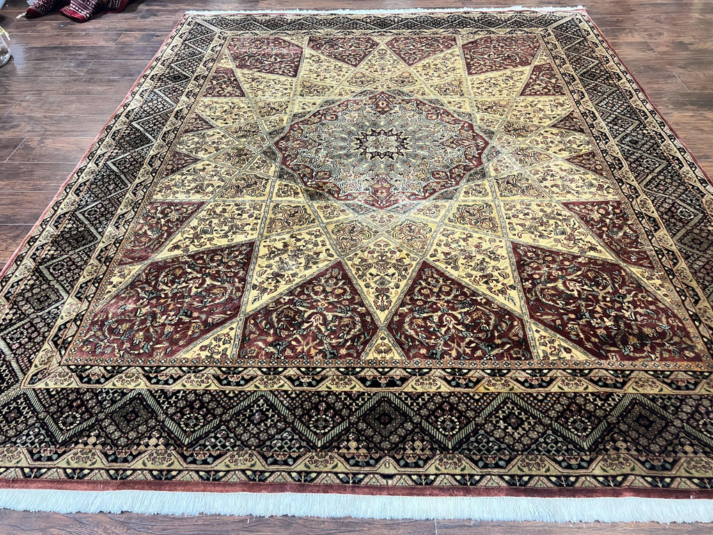 Indo Persian Rug 8x10, Dome Design, 210 KPSI, Handmade Vintage Wool Rug