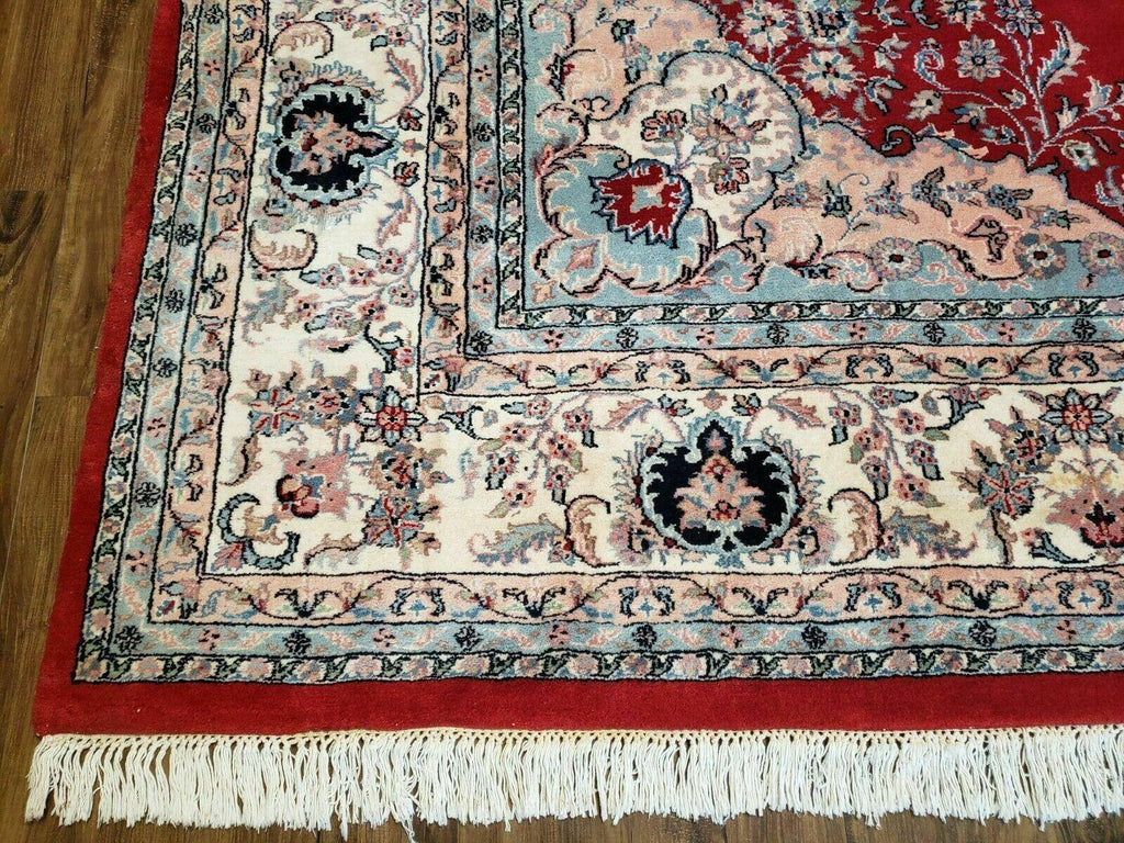 9' X 12' Vintage Handmade India Medallion Wool Rug Vegetable Dyes Nice Red