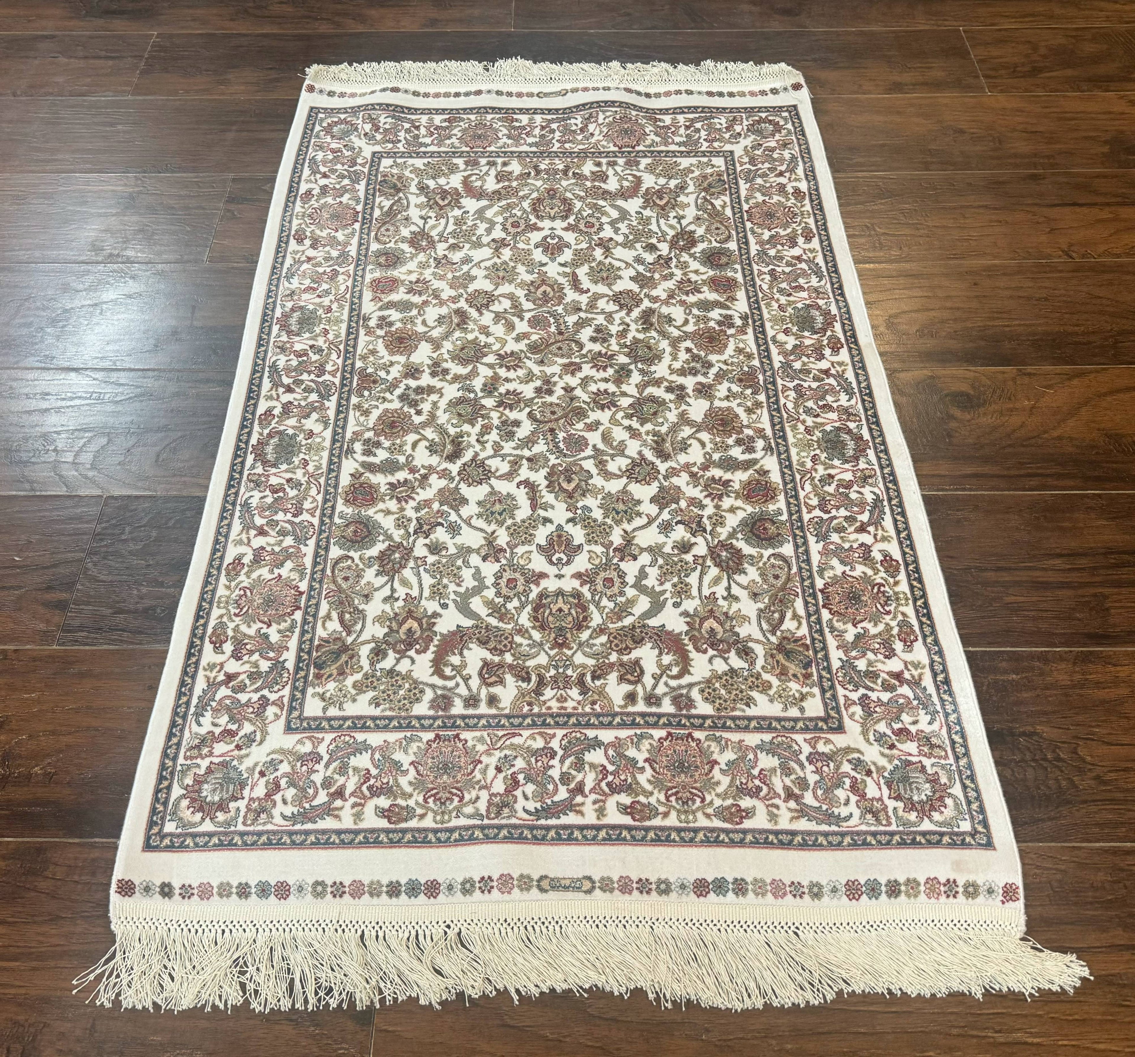 Small Turkish Silk Rug 2.6 x 4, Ivory, Allover Design, Bamboo Silk