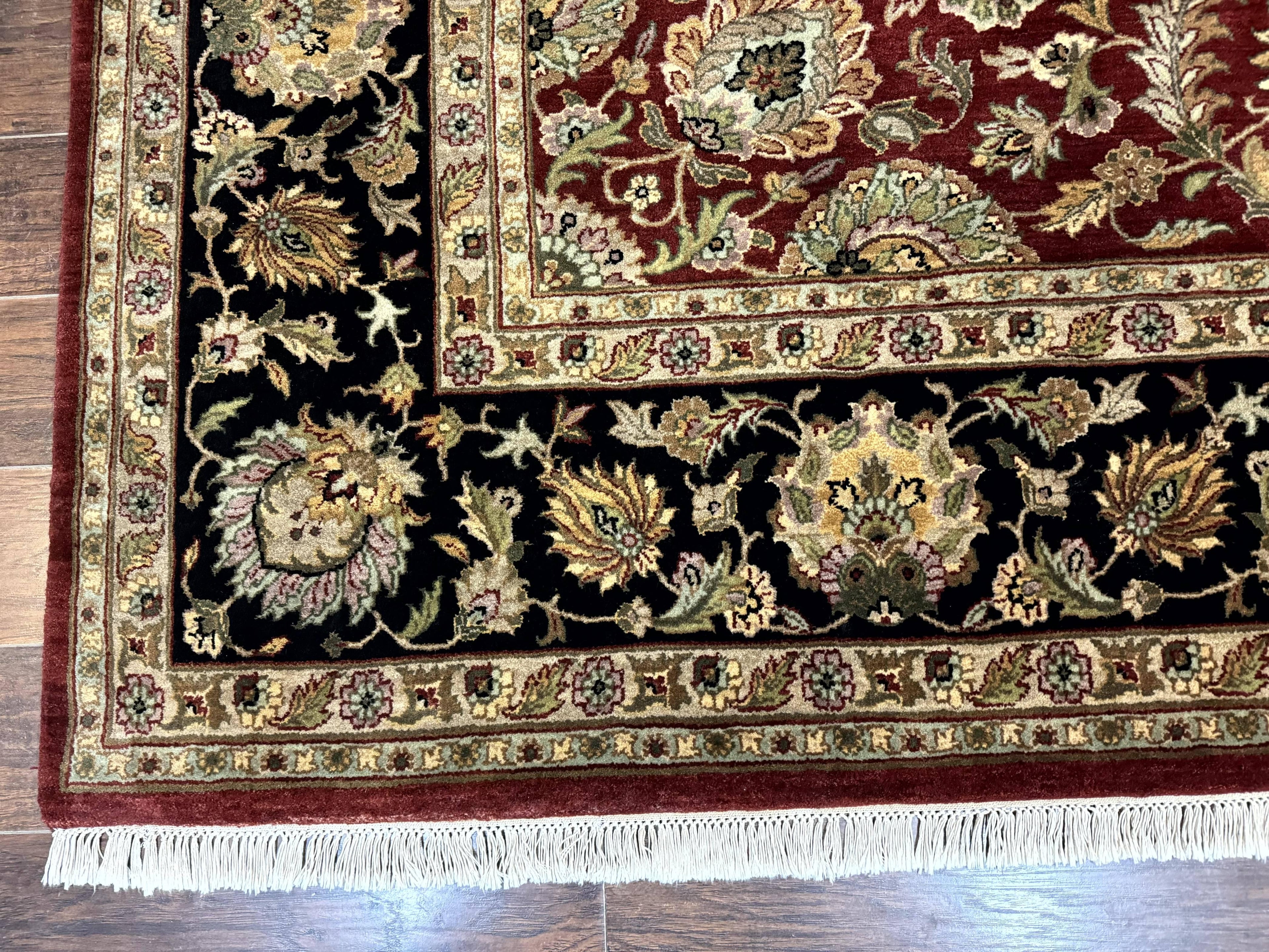 Indian Agra Rug 10x14, Traditional Oriental Carpet, Room Sized Wool Area Rug, Floral, Maroon