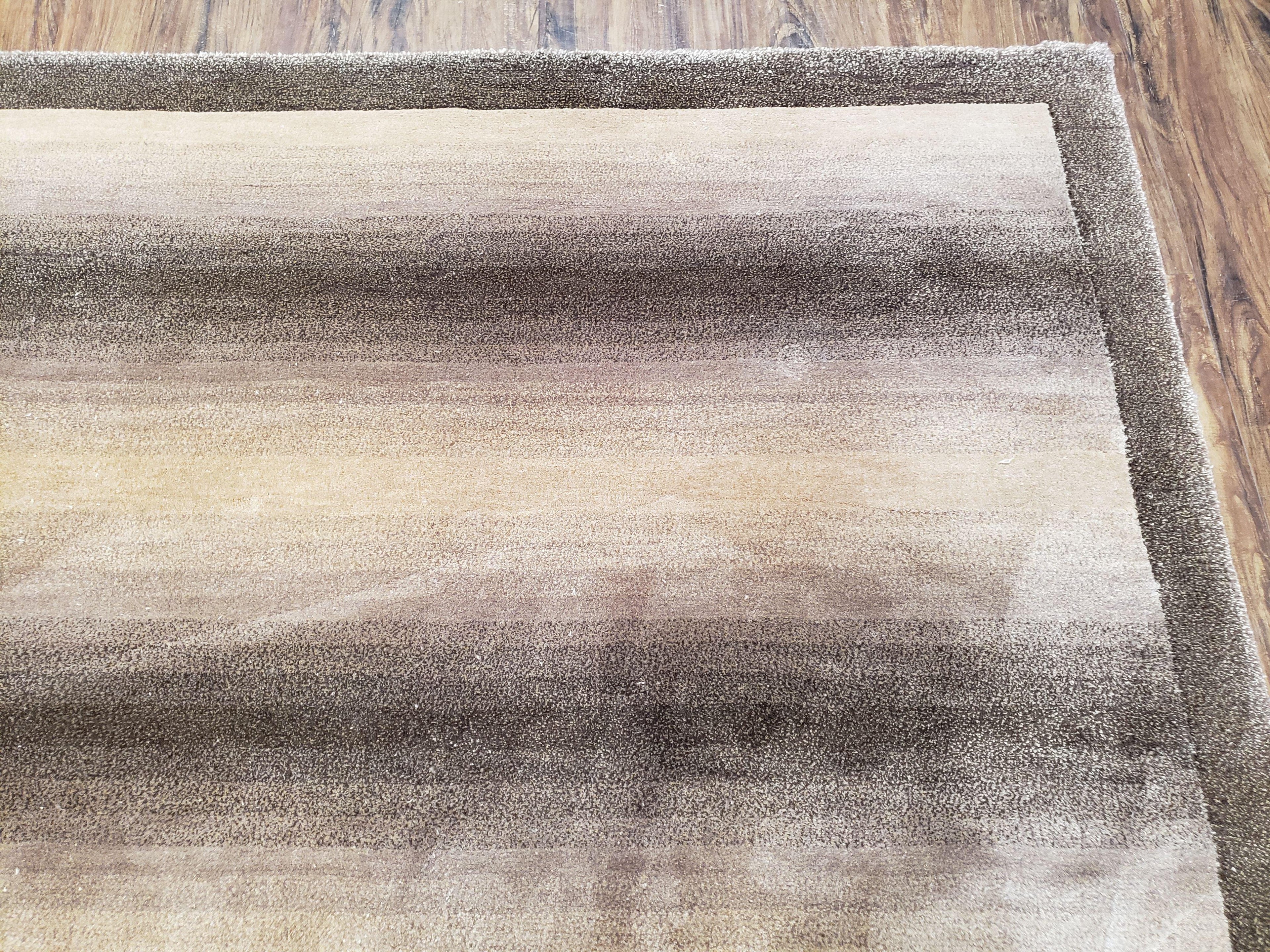 Vintage Safavieh Tibetan Indian Rug 6x9, Nepal Rug, Handmade, Striped Rug, Brown & Beige, 6x9 Oriental Carpet, Wool, Soft