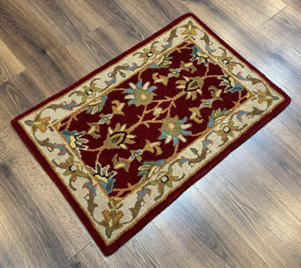 Small Floral Wool Rug 2x3, Safavieh Heritage Collection, Dark Red & Cream