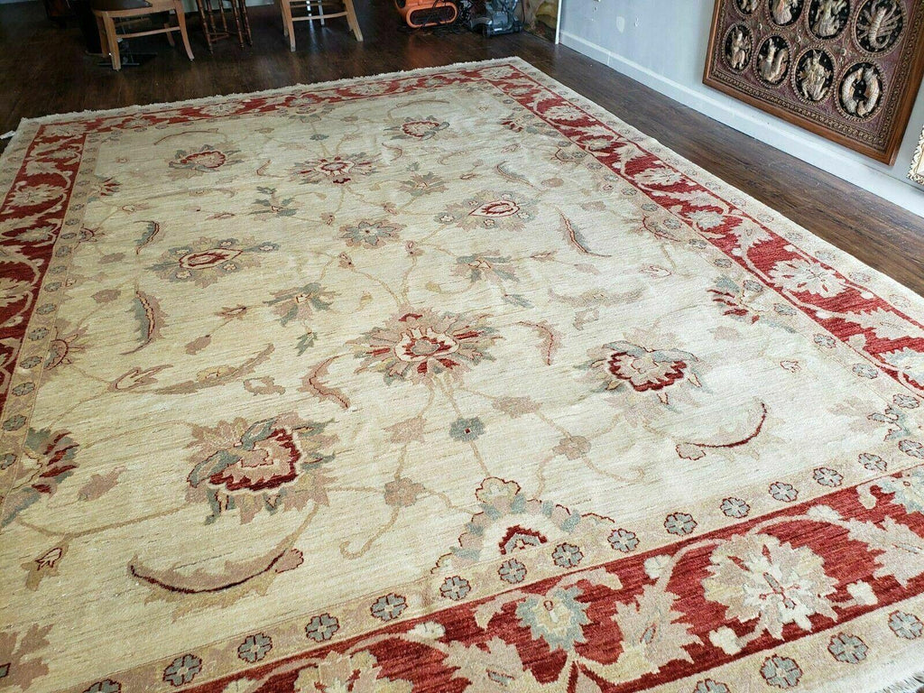 Peshawar Rug 10x14 Rug 10x14 Vintage Rug 10x14 Handmade Rug Chobi Rug Ivory Beige Red Rug