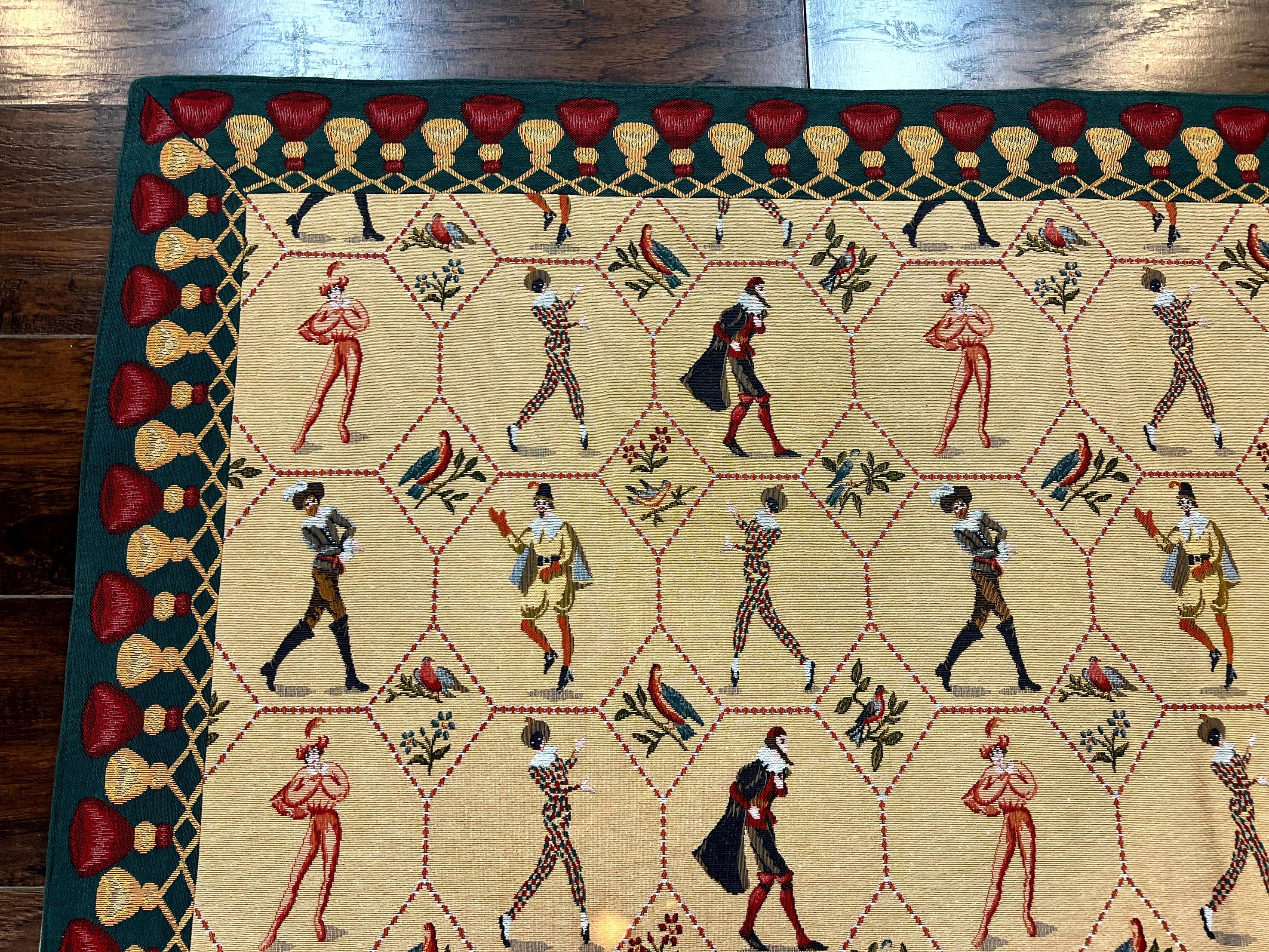 Square Tapestry 5x5, Wall Hanging, Human Pictorials, Court Jesters, Vintage