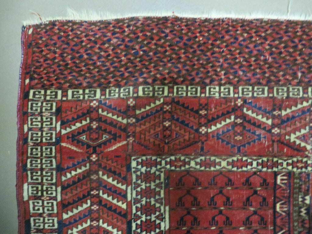 Antique Turkoman Rug 4x5, Ensi Hatchli Tekke Wool Rug