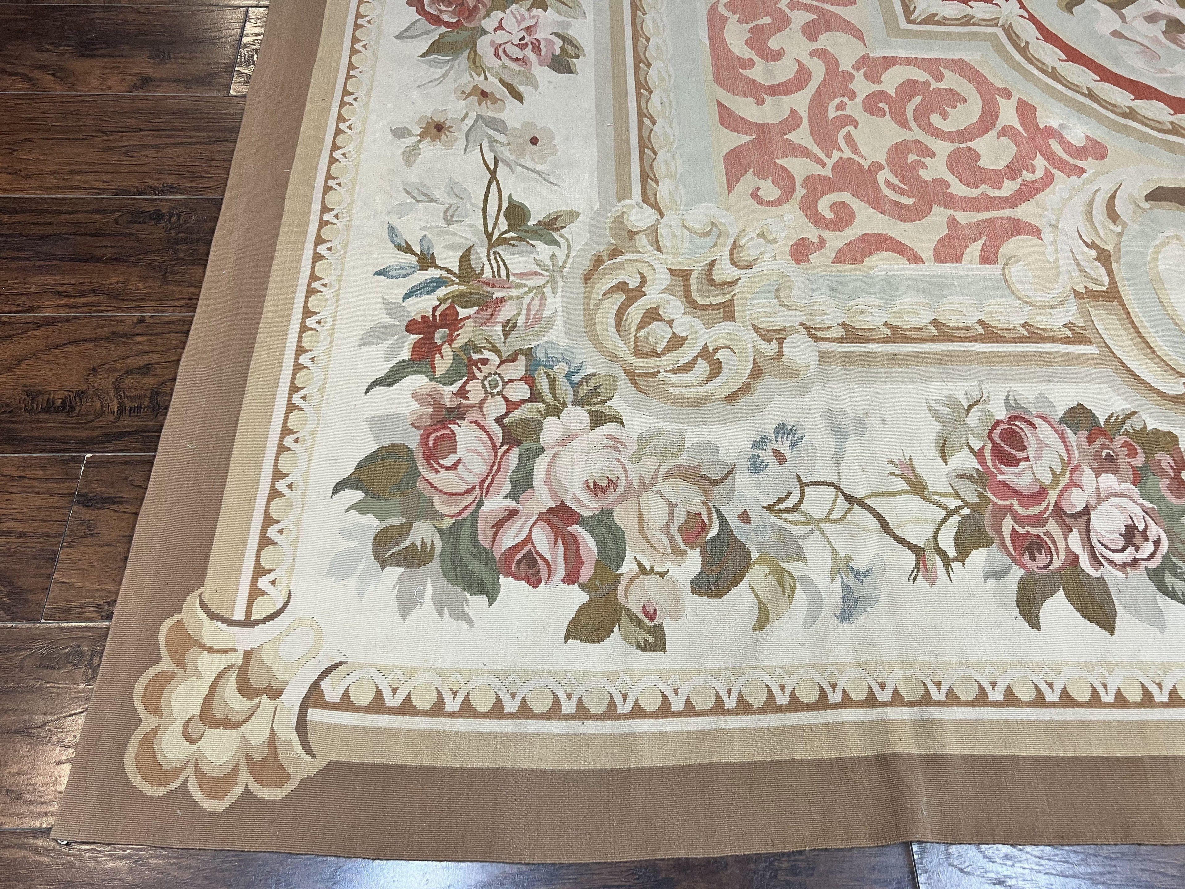 Aubusson Rug 10x14, Wool Handmade Vintage Carpet, Elegant French European Design Rug, Large Room Sized Aubusson Rug, Stark Carpet