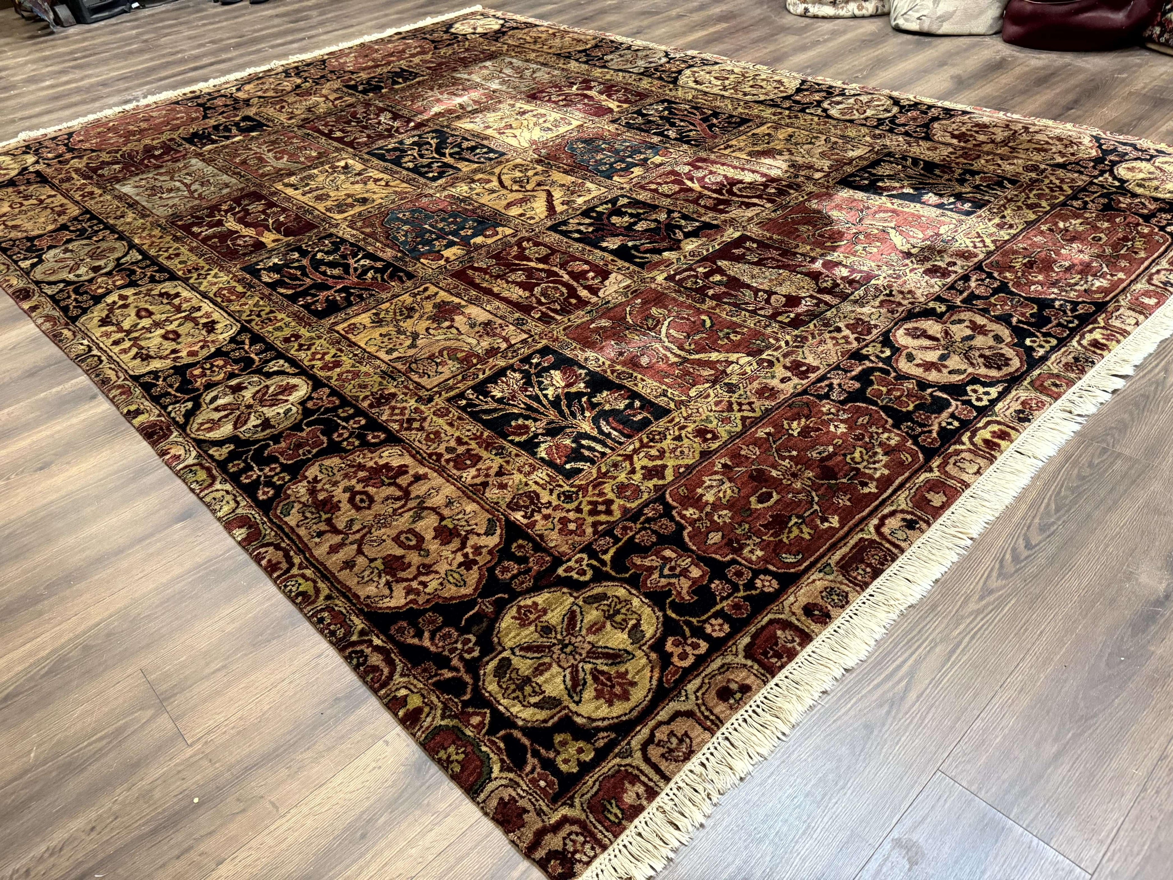 Indo Persian Rug 9x12, Bakhtiari Panel Design, Multicolor, Soft Wool Pile