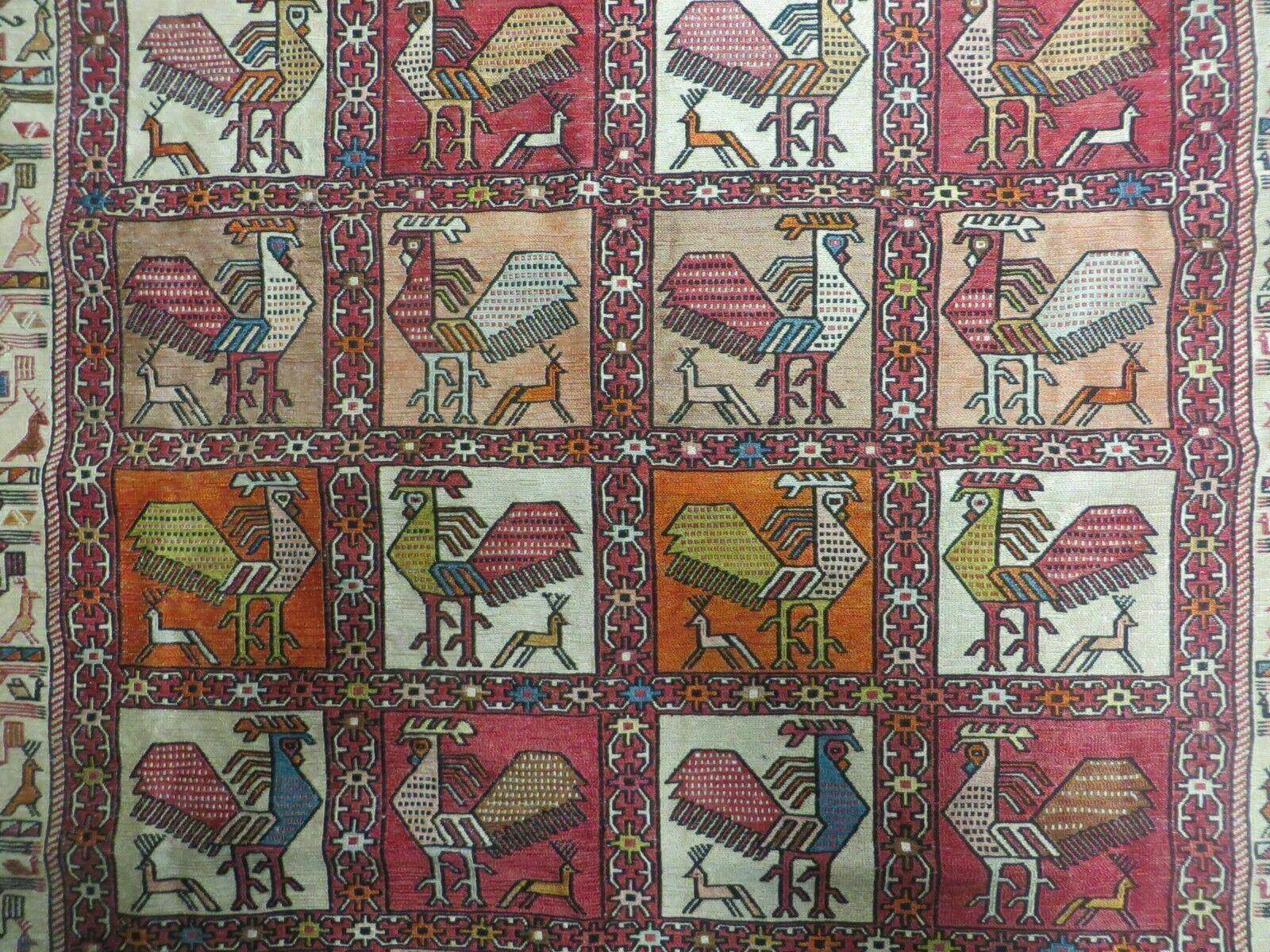 4' X 6' Vintage Russian Kilim Handmade Flat Soumak Weave Silk Wool Rug Organic