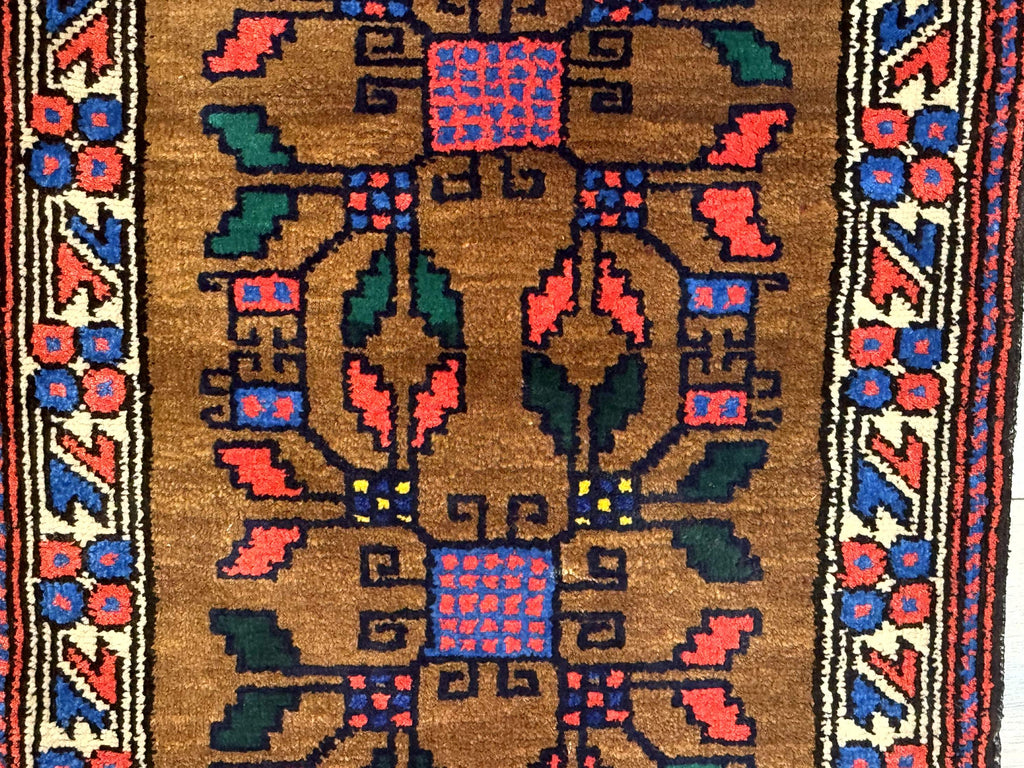 Small Persian Baluchi Rug, Tribal Rug, Brown, Multicolor