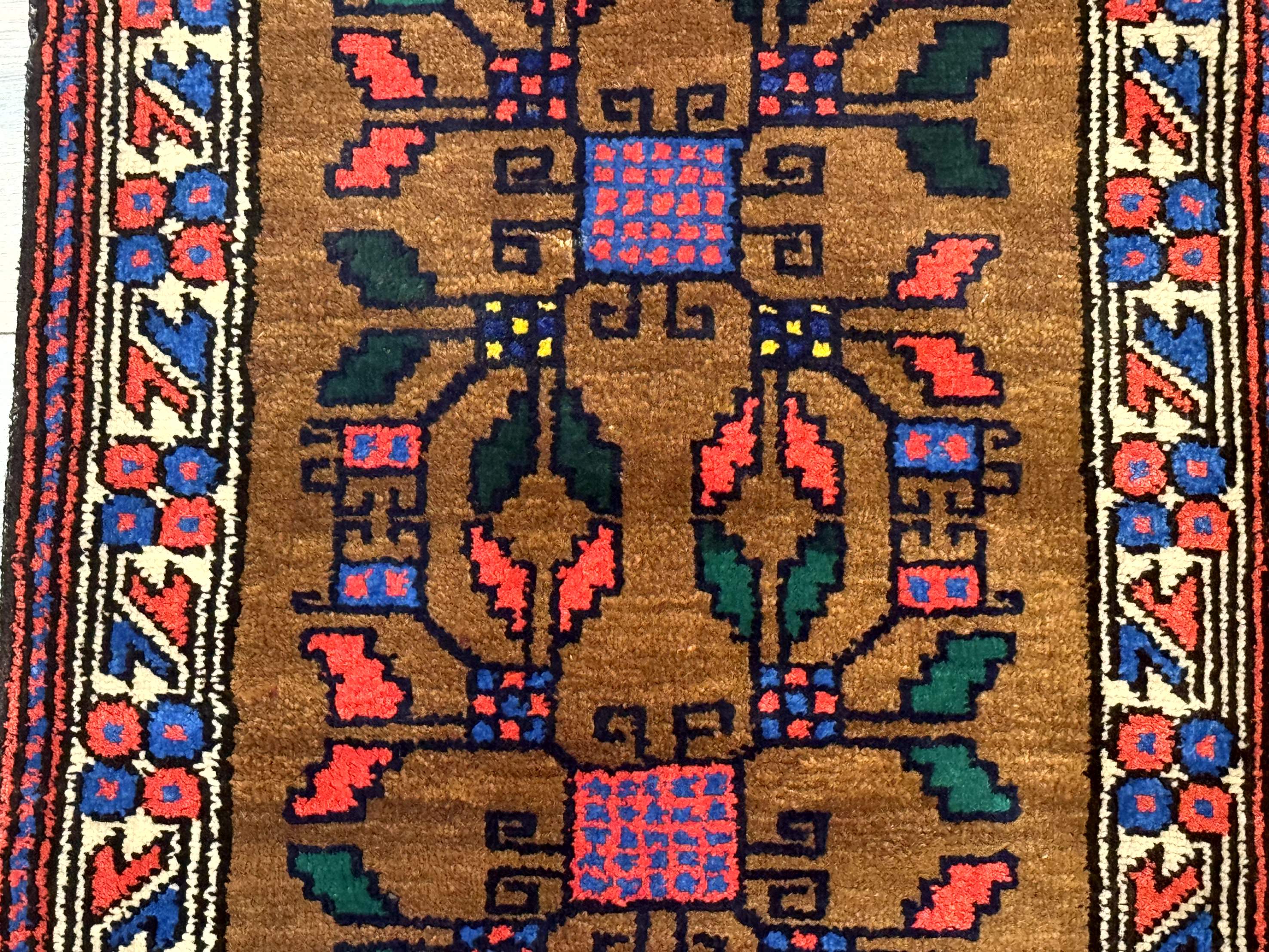 Small Persian Baluchi Rug, Tribal Rug, Brown, Multicolor