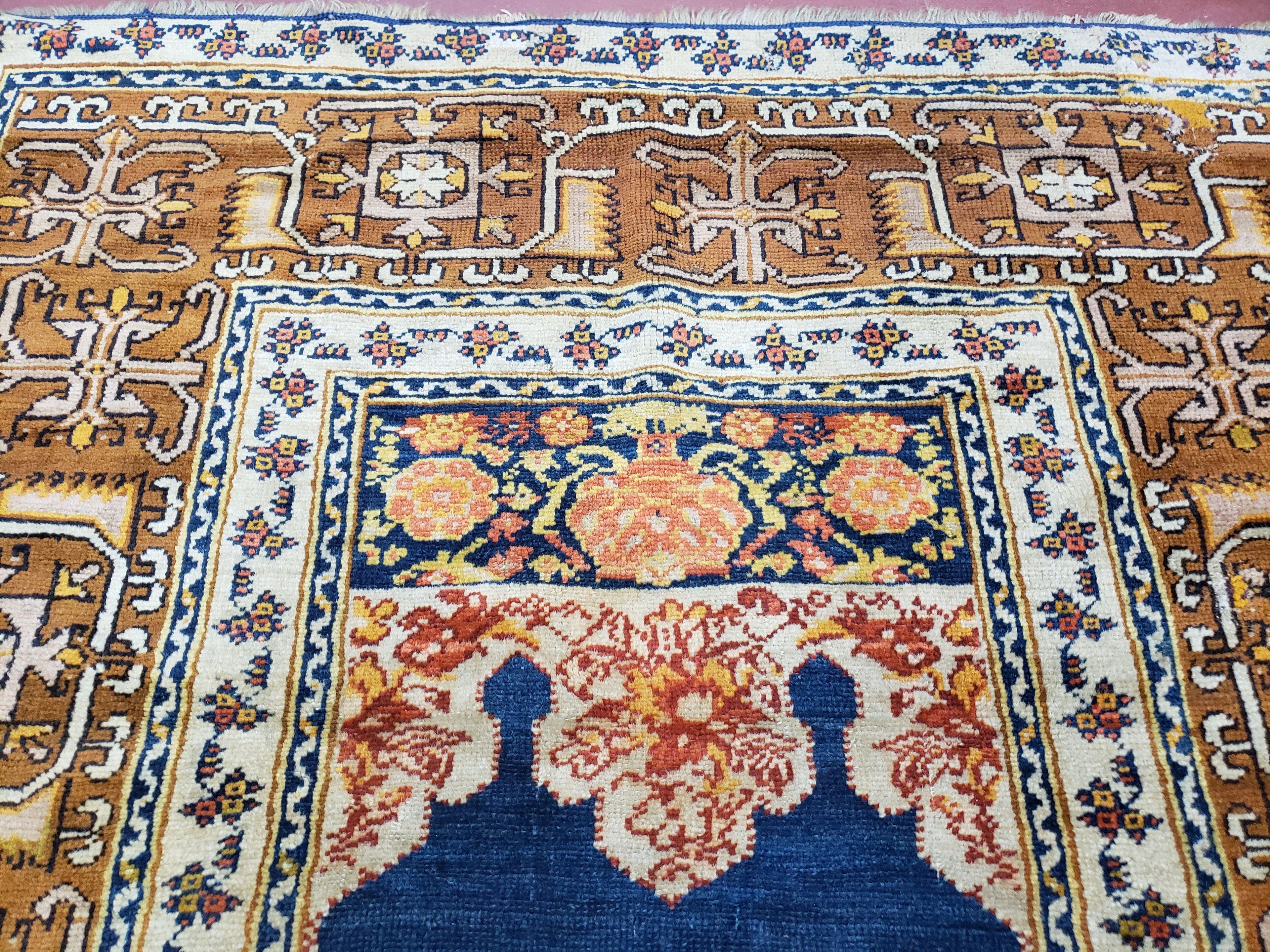 Antique Turkish Anatolian Ghiordes Prayer Rug, Twin Mihrabs, Rare Collectible Oriental Rug, Early 20th Century Prayer Rug, 3'9" x 5'2"