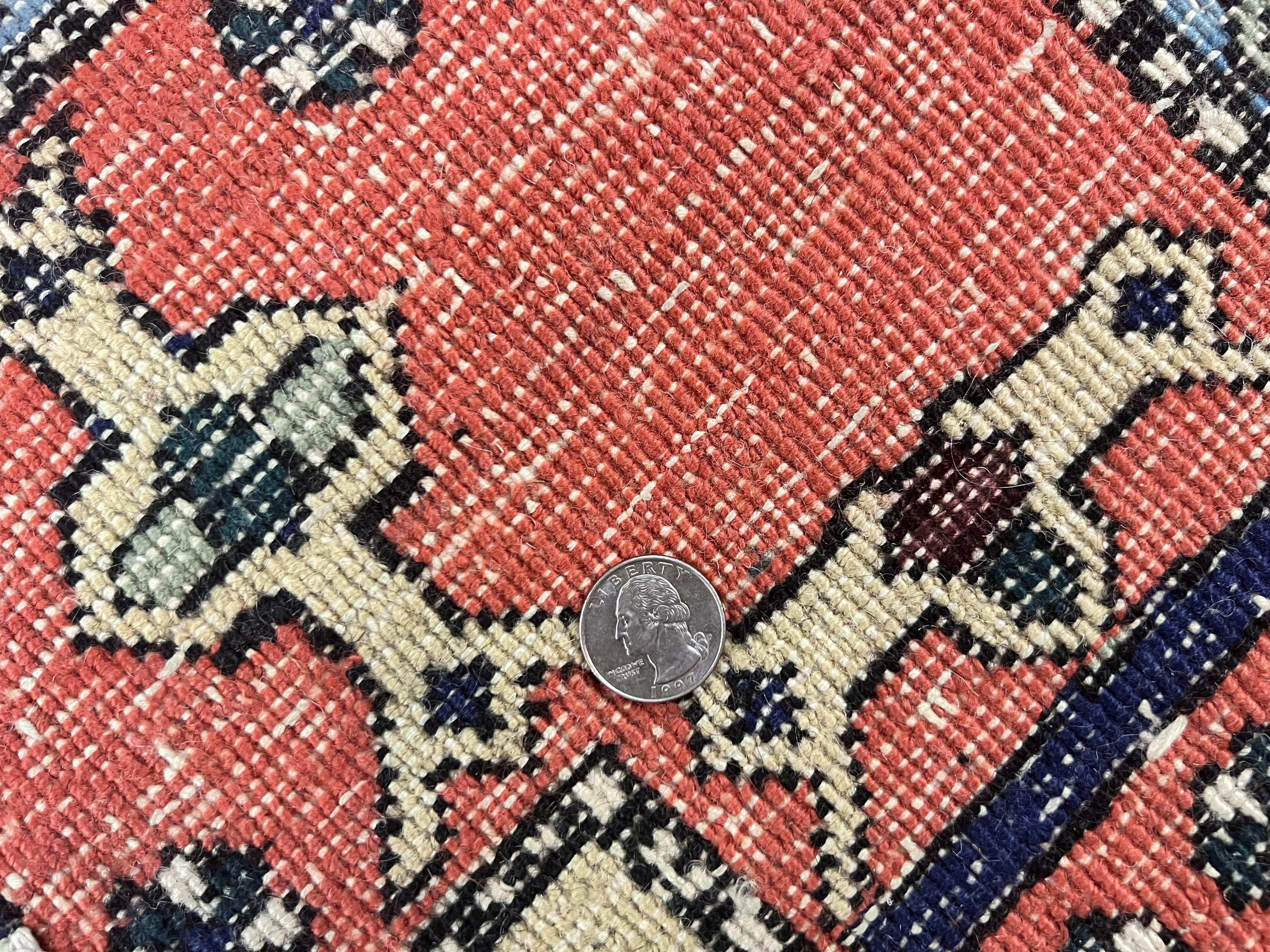 Persian Tribal Rug 8x11, Persian Ardabil Rug, Geometric Medallion Animal Pictorial Rug, Ivory Red Blue, Hand Knotted Vintage Wool Carpet