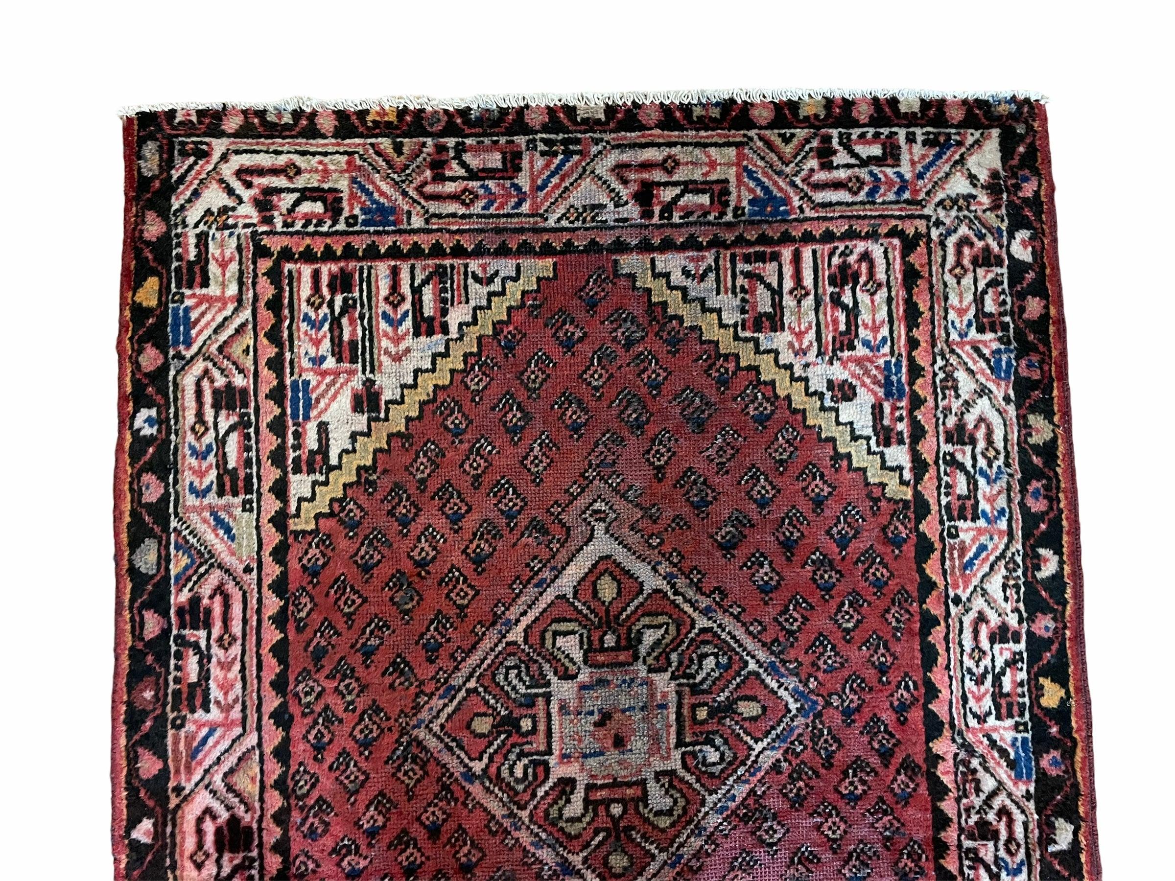 4x6 Antique Rug Handmade Wool Rug Organic Dyes Red Ivory Red Tribal Rug Boho Rug