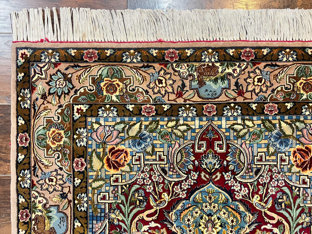 Marvelous Persian Isfahan Rug 3.7 x 5.6, Tree of Life and Animal Pictorials, Handmade Vintage Super Fine 600 KPSI, Kork Wool  Silk Highlights, Rare