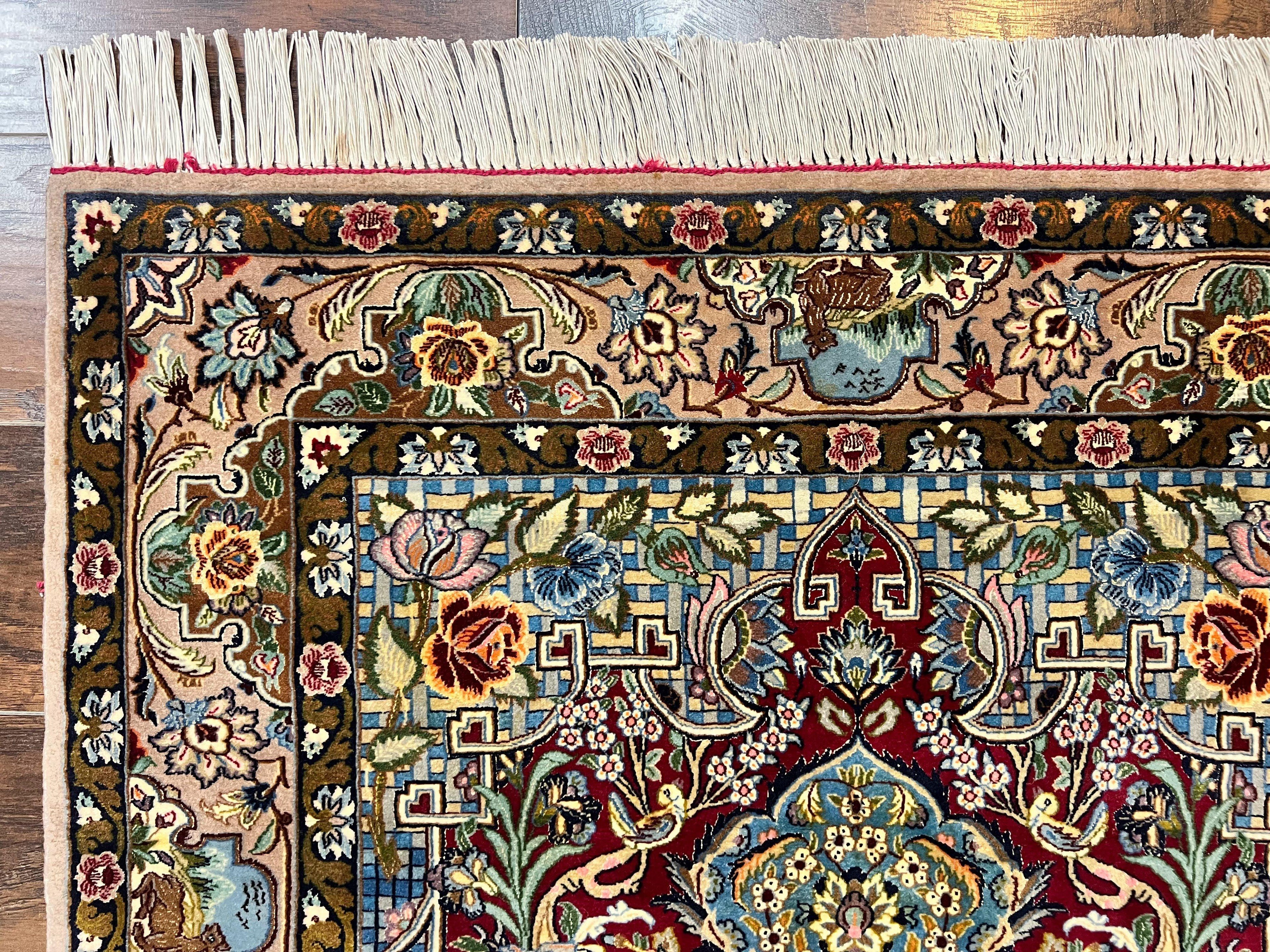 Marvelous Persian Isfahan Rug 3.7 x 5.6, Tree of Life and Animal Pictorials, Handmade Vintage Super Fine 600 KPSI, Kork Wool  Silk Highlights, Rare