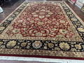 Indian Agra Rug 10x14, Traditional Oriental Carpet, Room Sized Wool Area Rug, Floral, Maroon