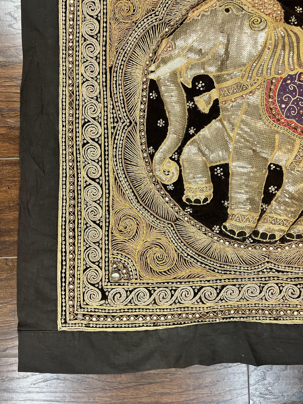 Indian Embroidery 3x3, Elephant Design, Detailed Needlepoint, Beadwork