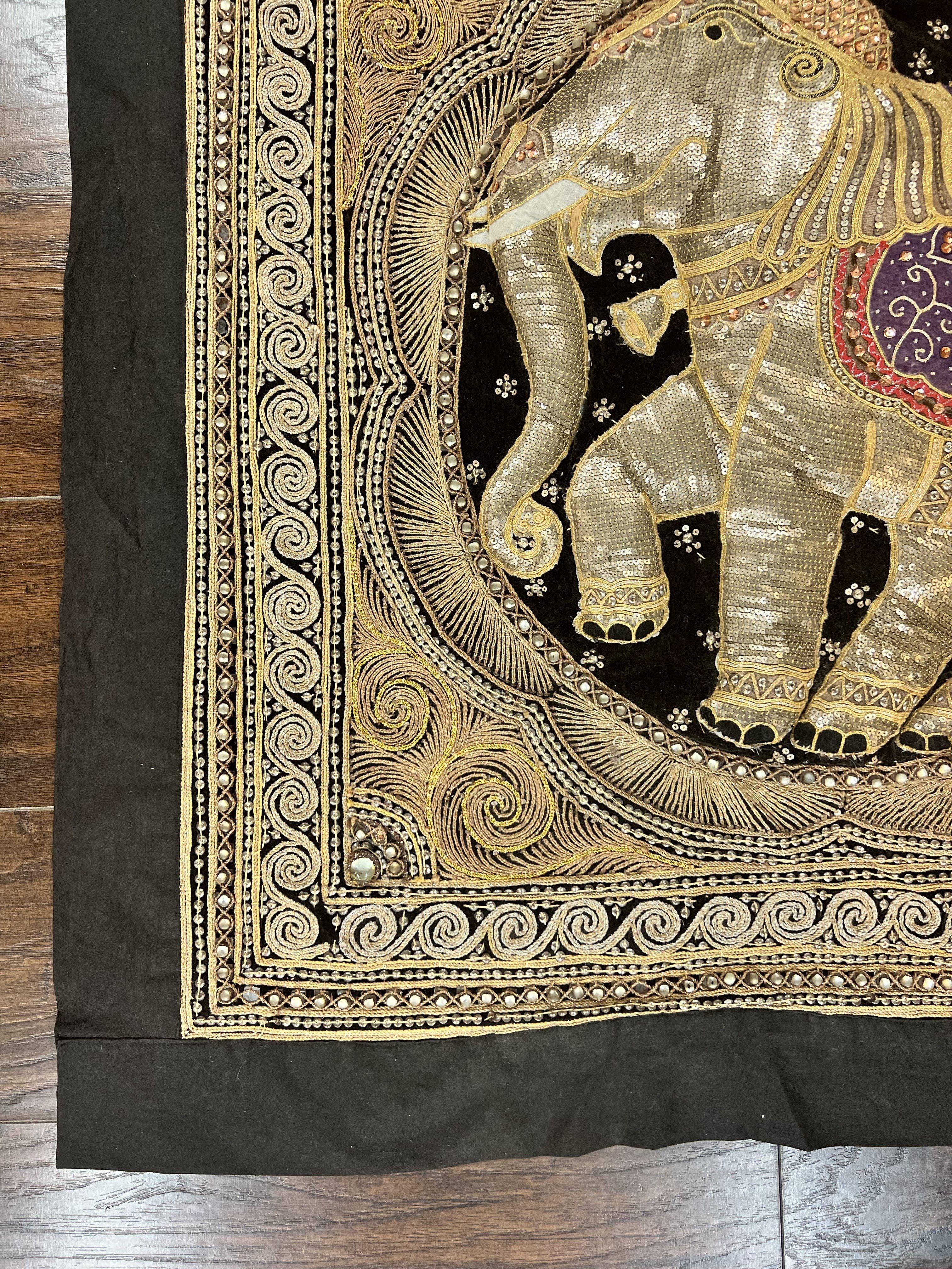 Indian Embroidery 3x3, Elephant Design, Detailed Needlepoint, Beadwork